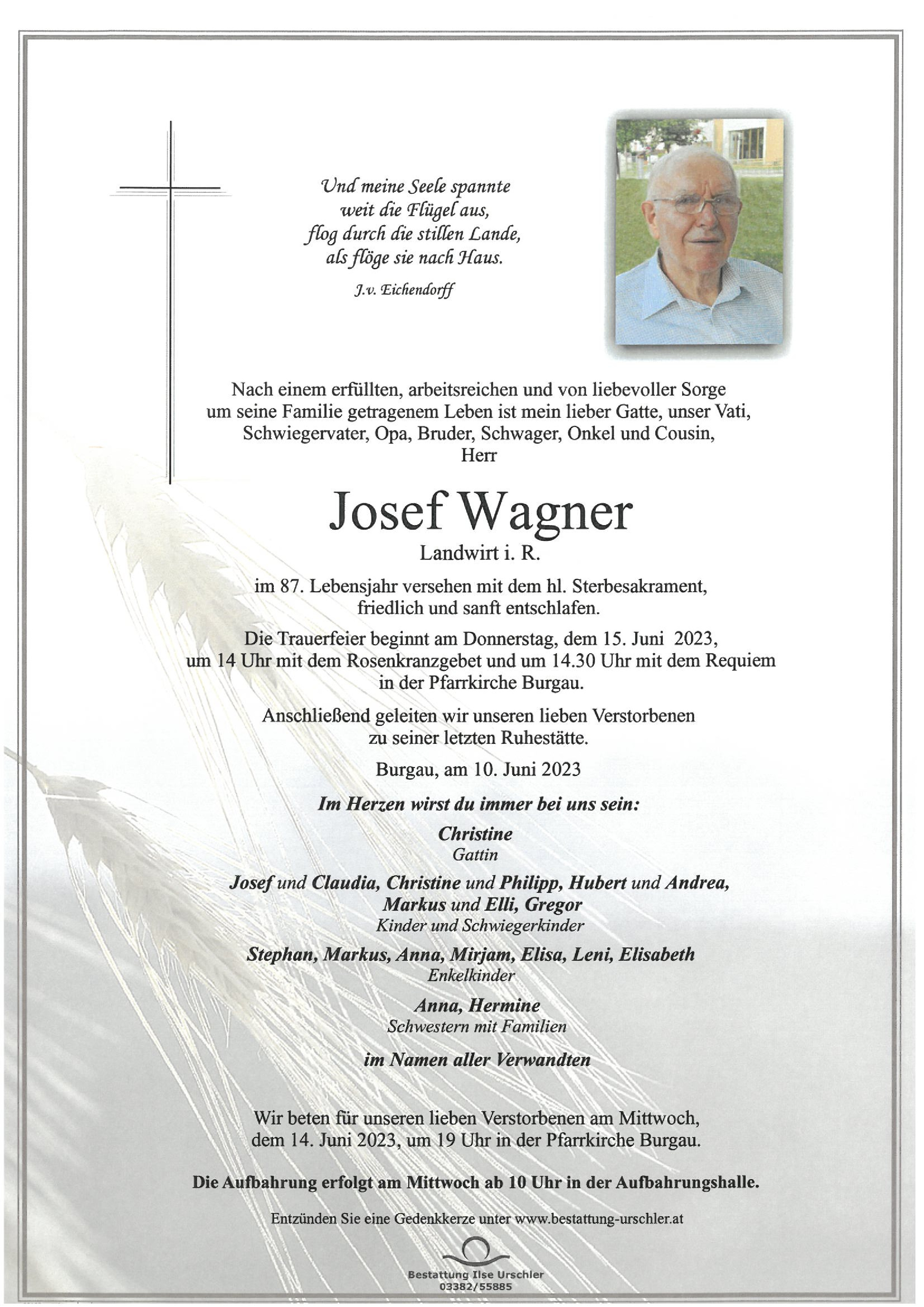 Traueranzeige von Josef Wagner