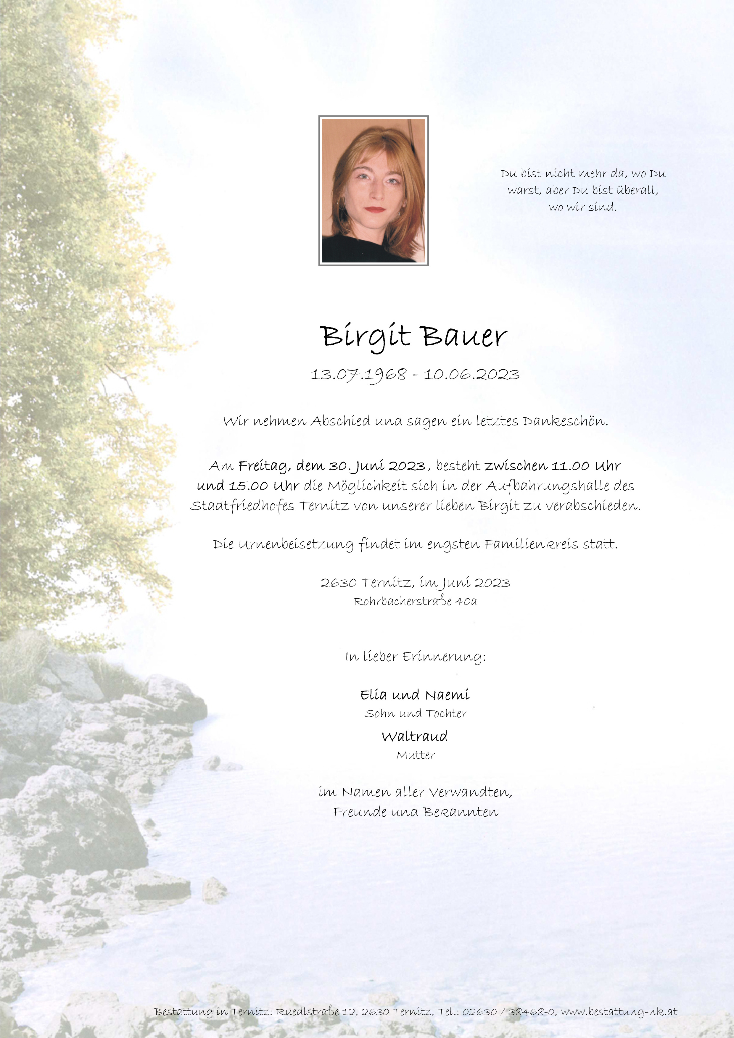 Traueranzeige von Birgit Bauer