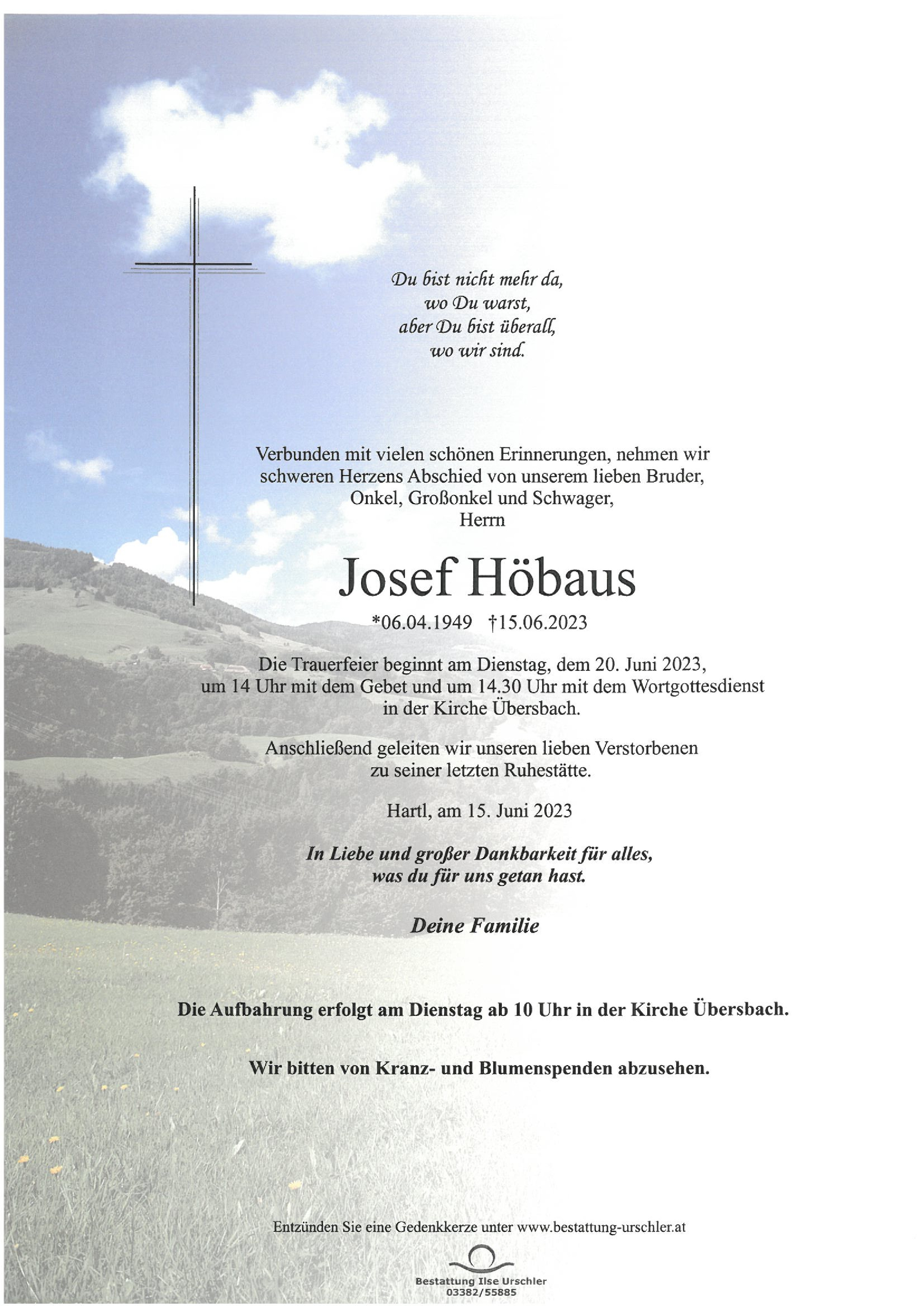 Traueranzeige von Josef Höbaus