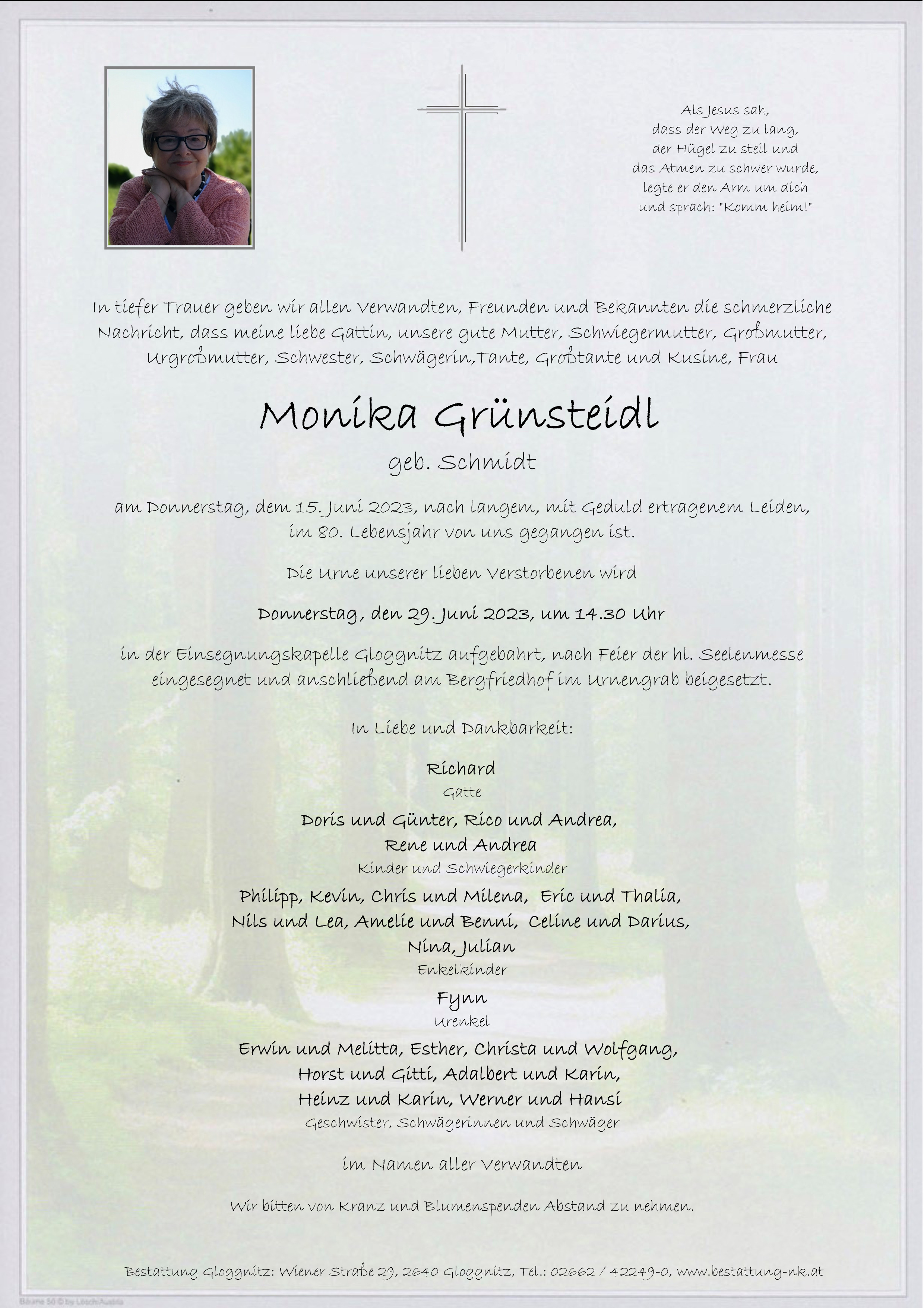 Traueranzeige von Monika Grünsteidl