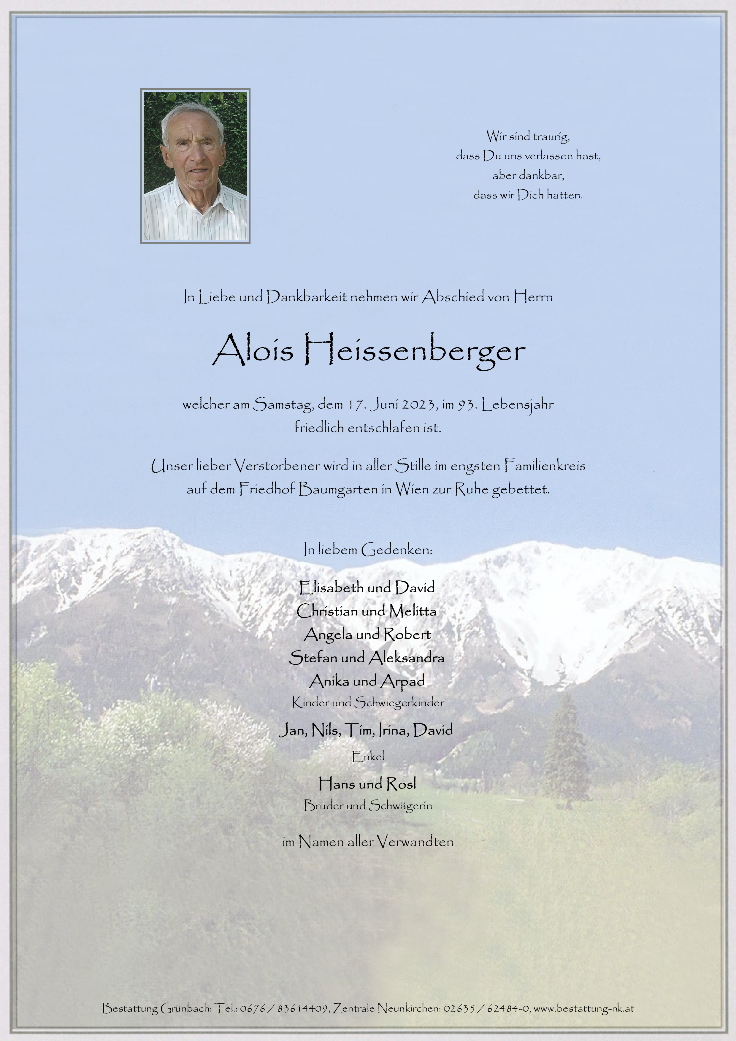 Traueranzeige von Alois Heissenberger
