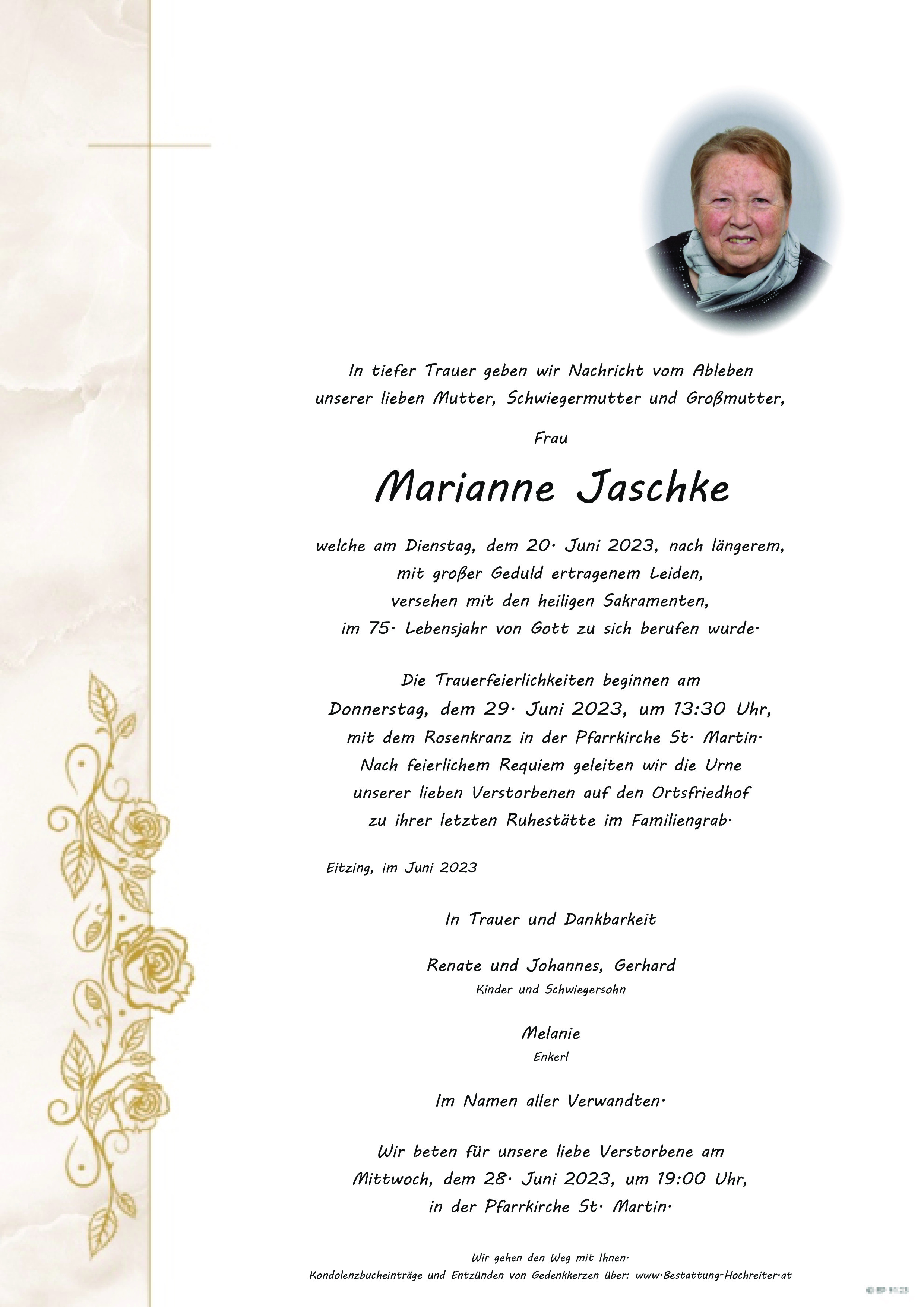 Traueranzeige von Marianne Jaschke