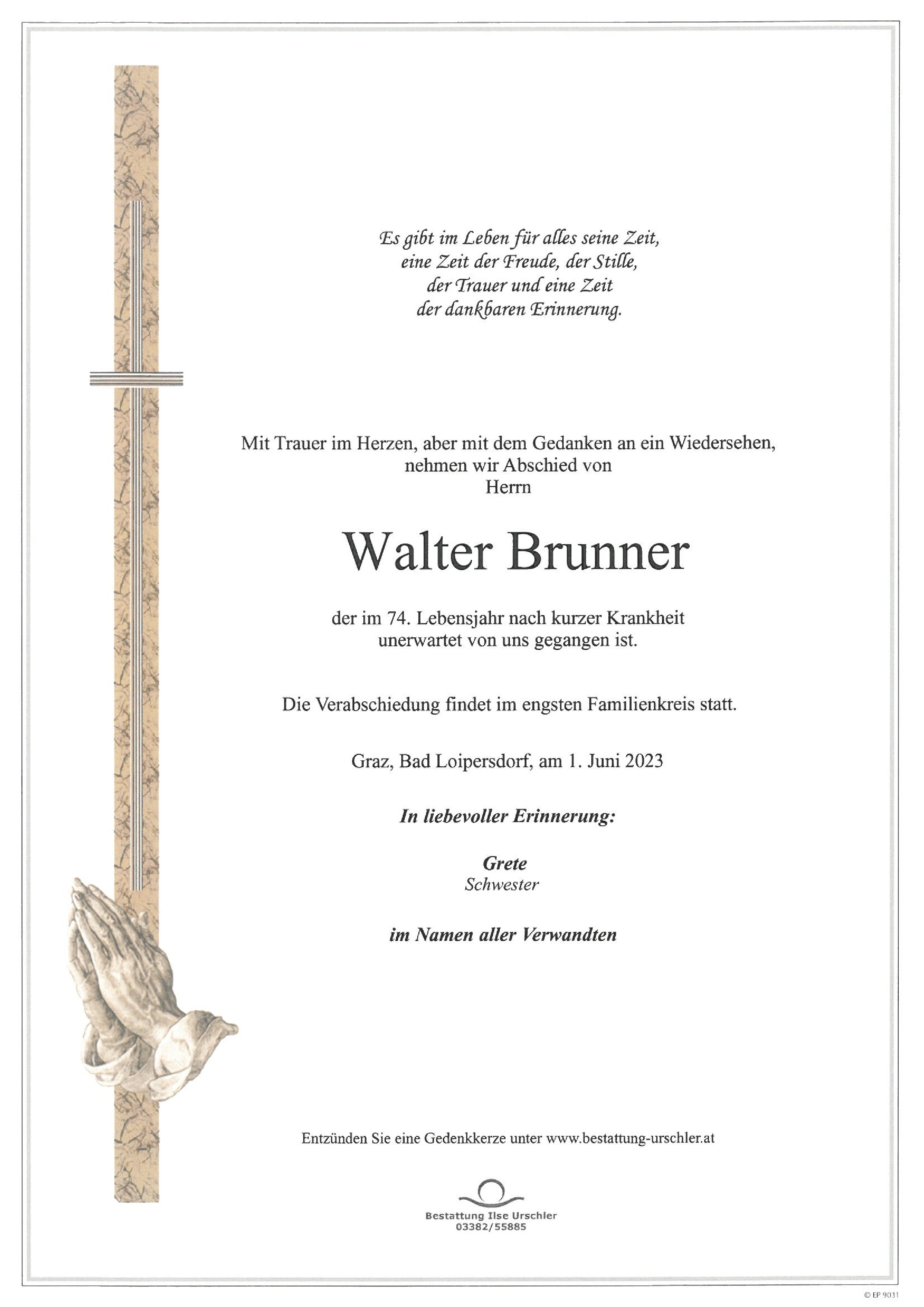 Traueranzeige von Walter Brunner