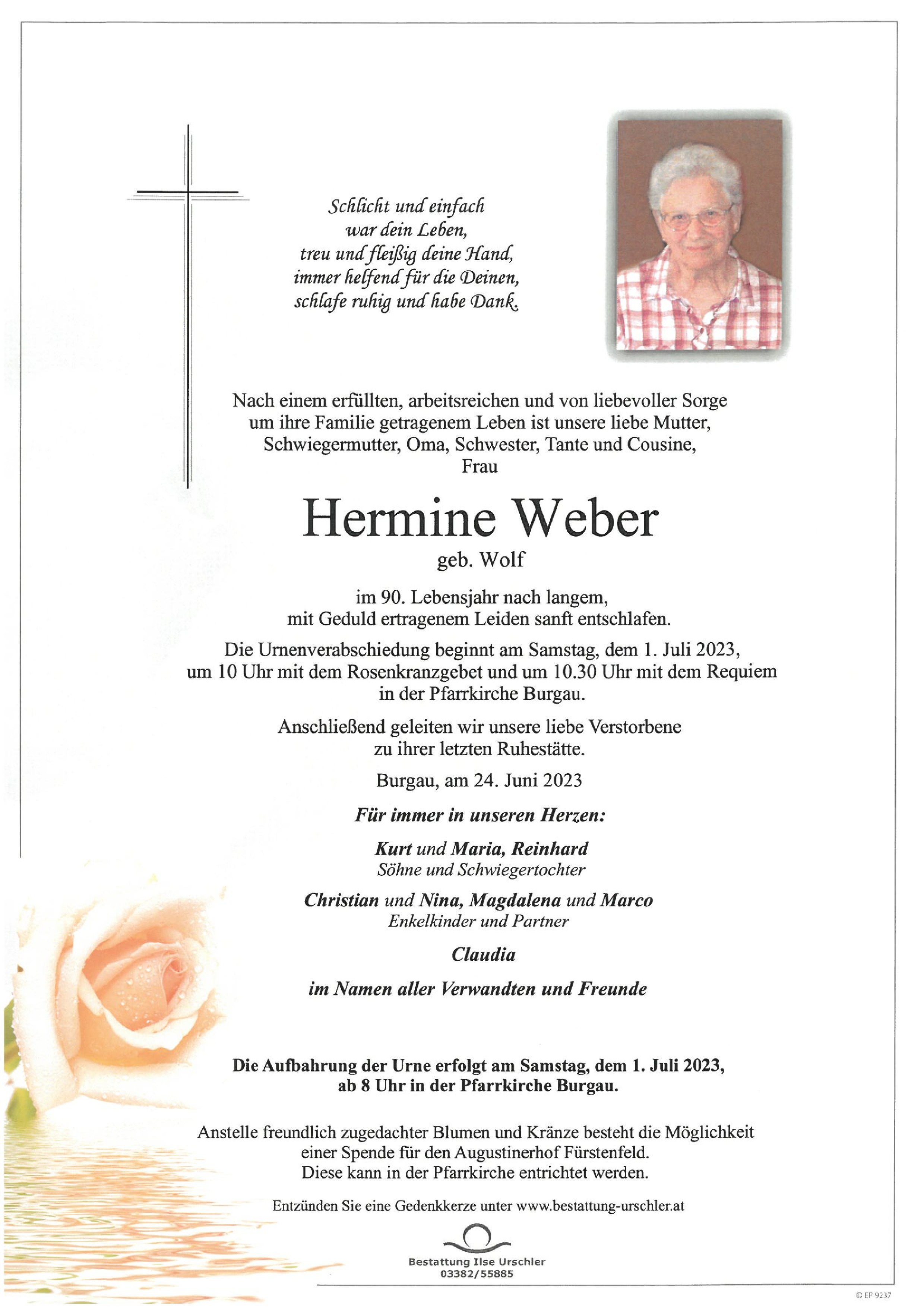 Traueranzeige von Hermine Weber
