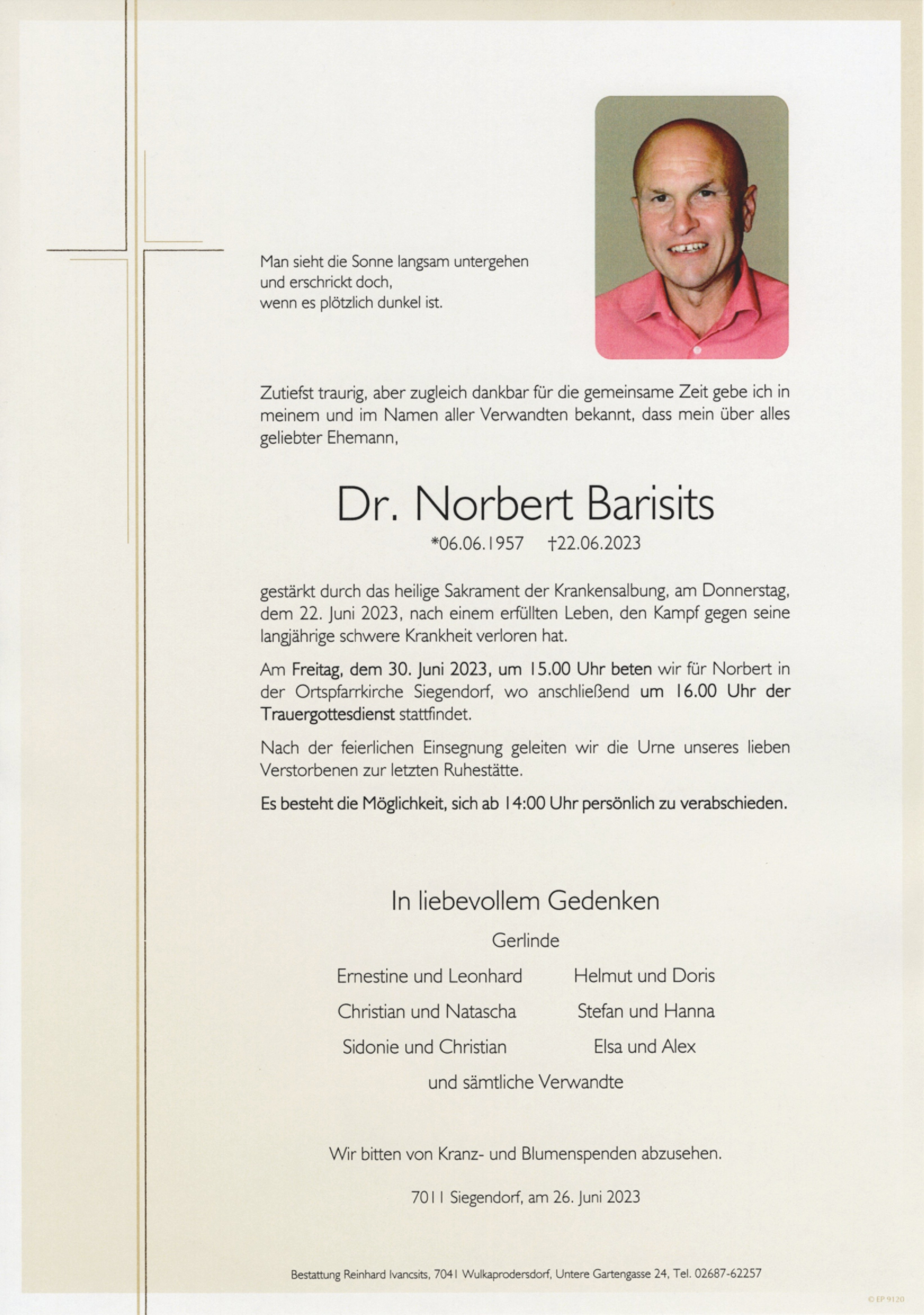 Traueranzeige von Dr. Norbert Barisits