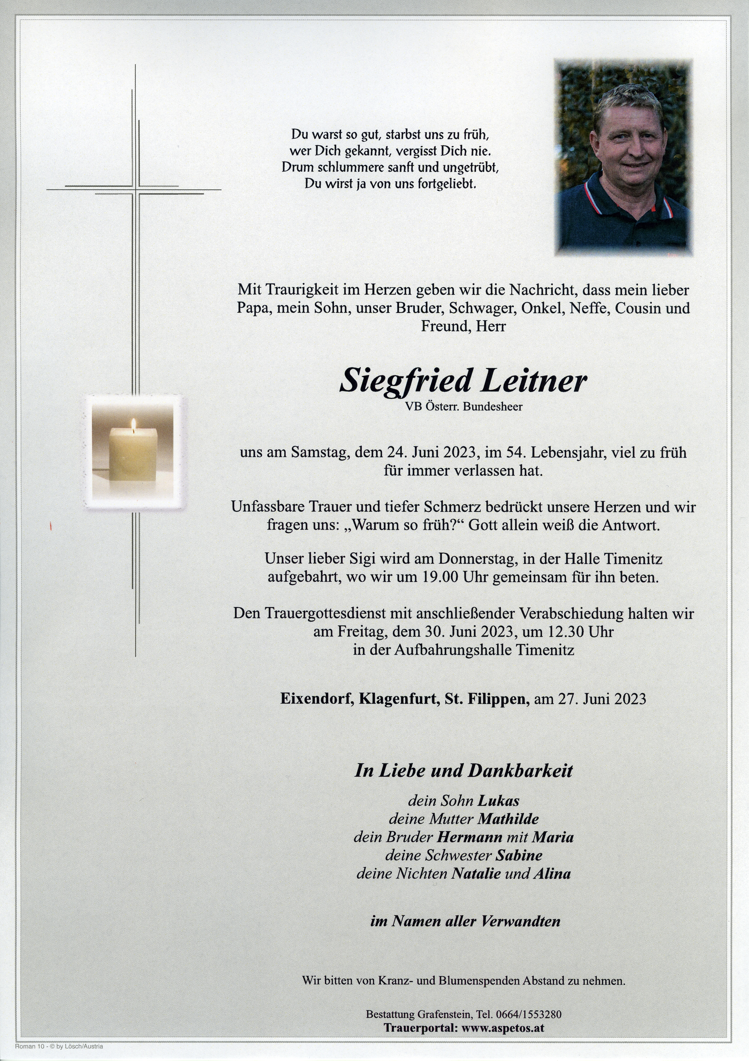 Traueranzeige von Siegfried Leitner