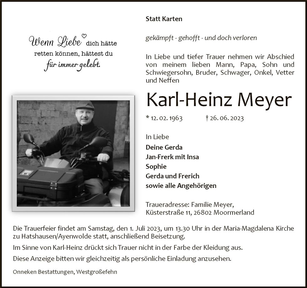 Traueranzeige von Karl-Heinz Meyer —