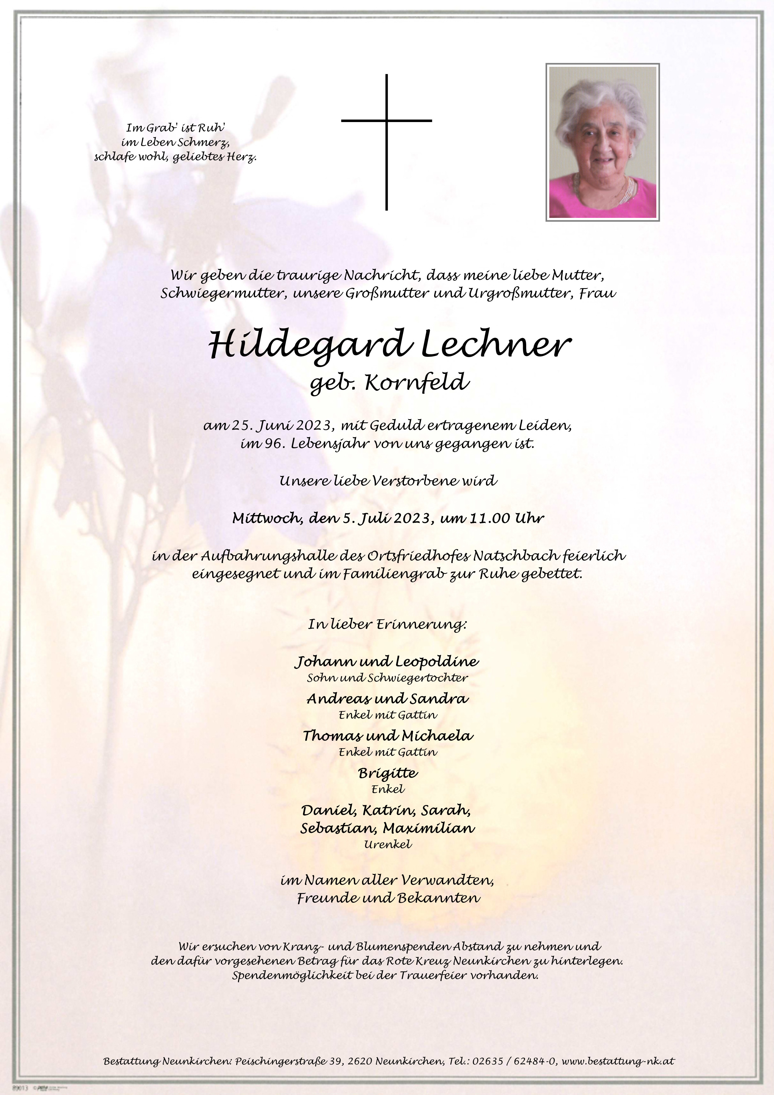 Traueranzeige von Hildegard Lechner
