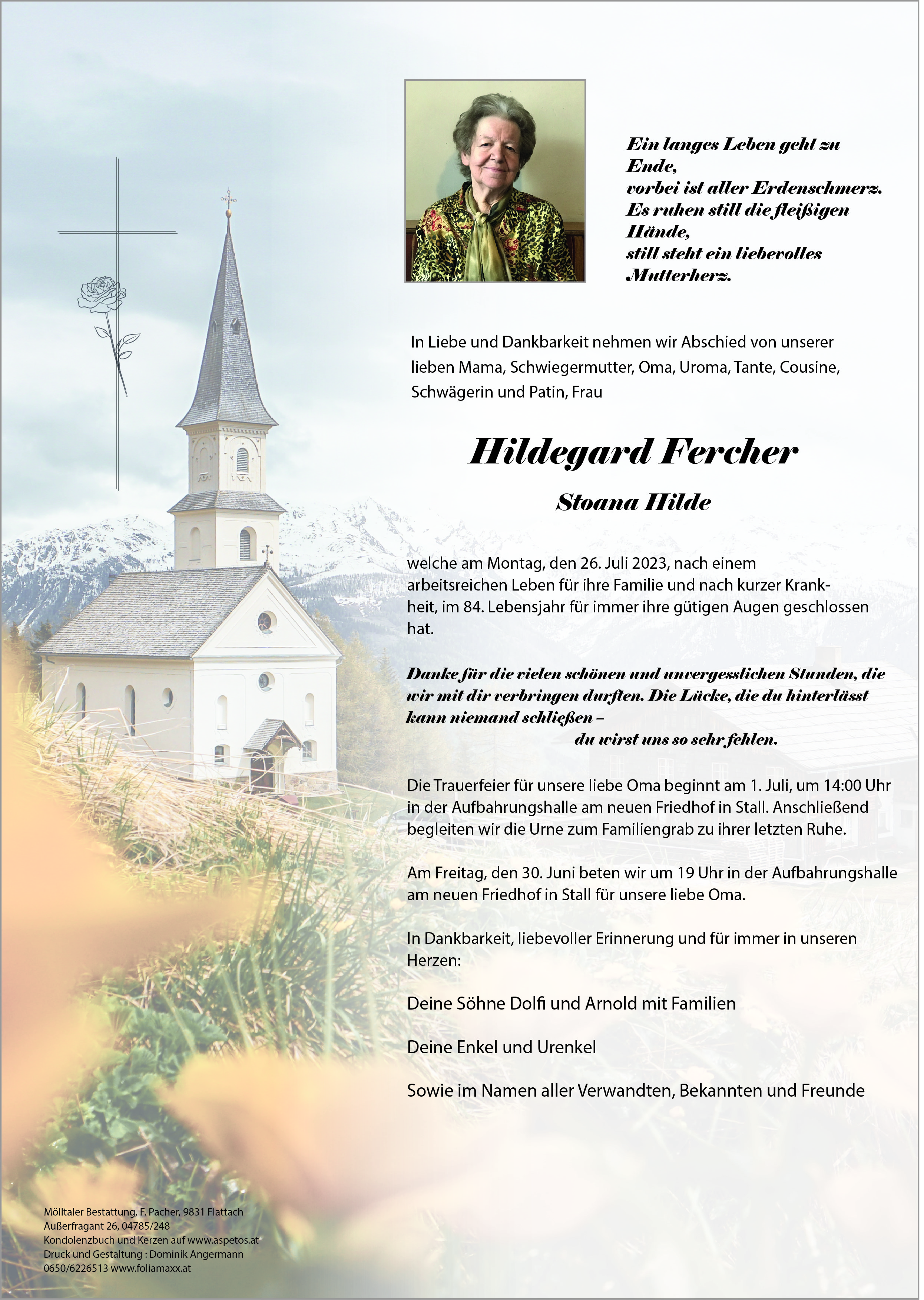 Traueranzeige von Hildegard Fercher