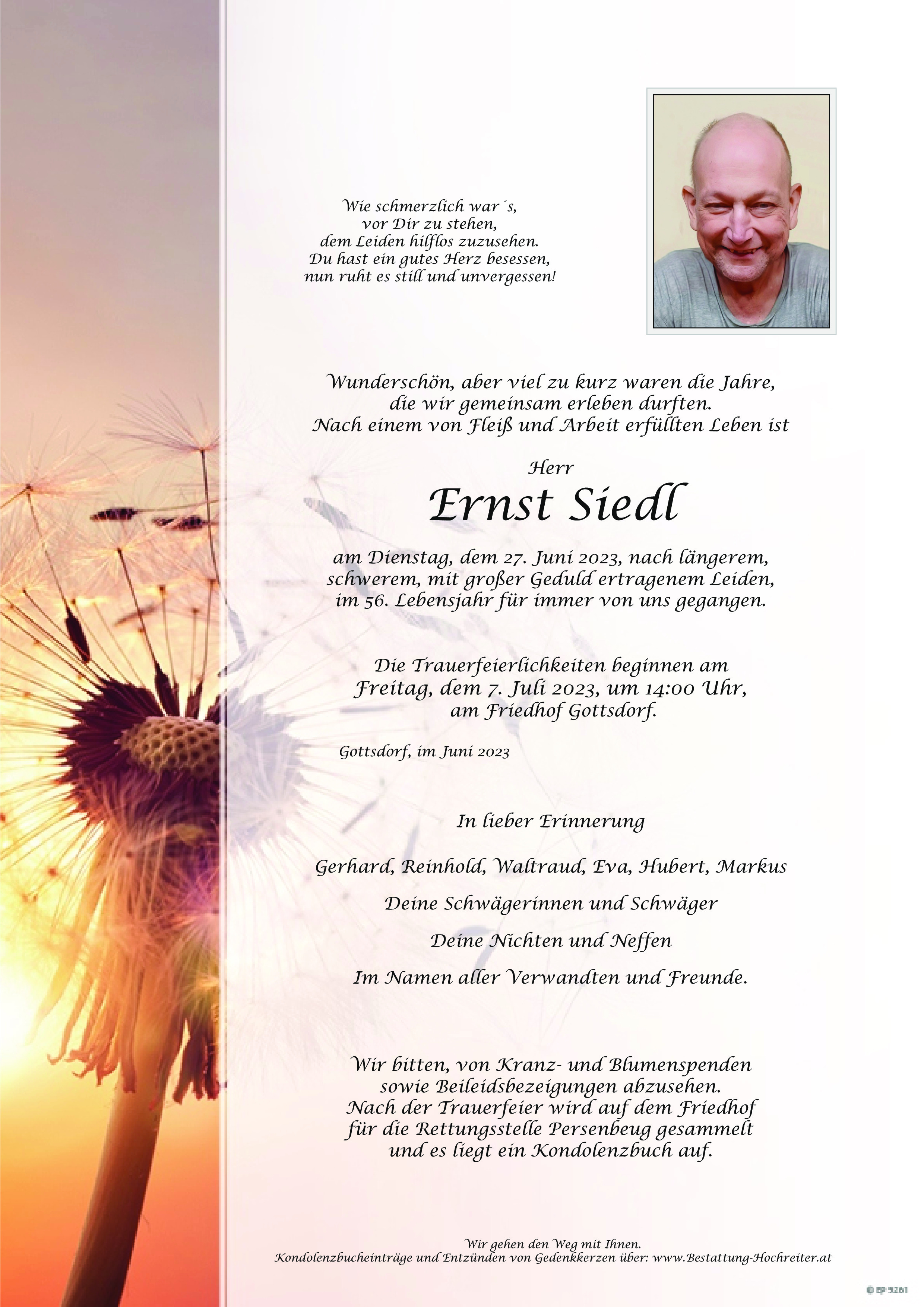 Traueranzeige von Ernst Siedl
