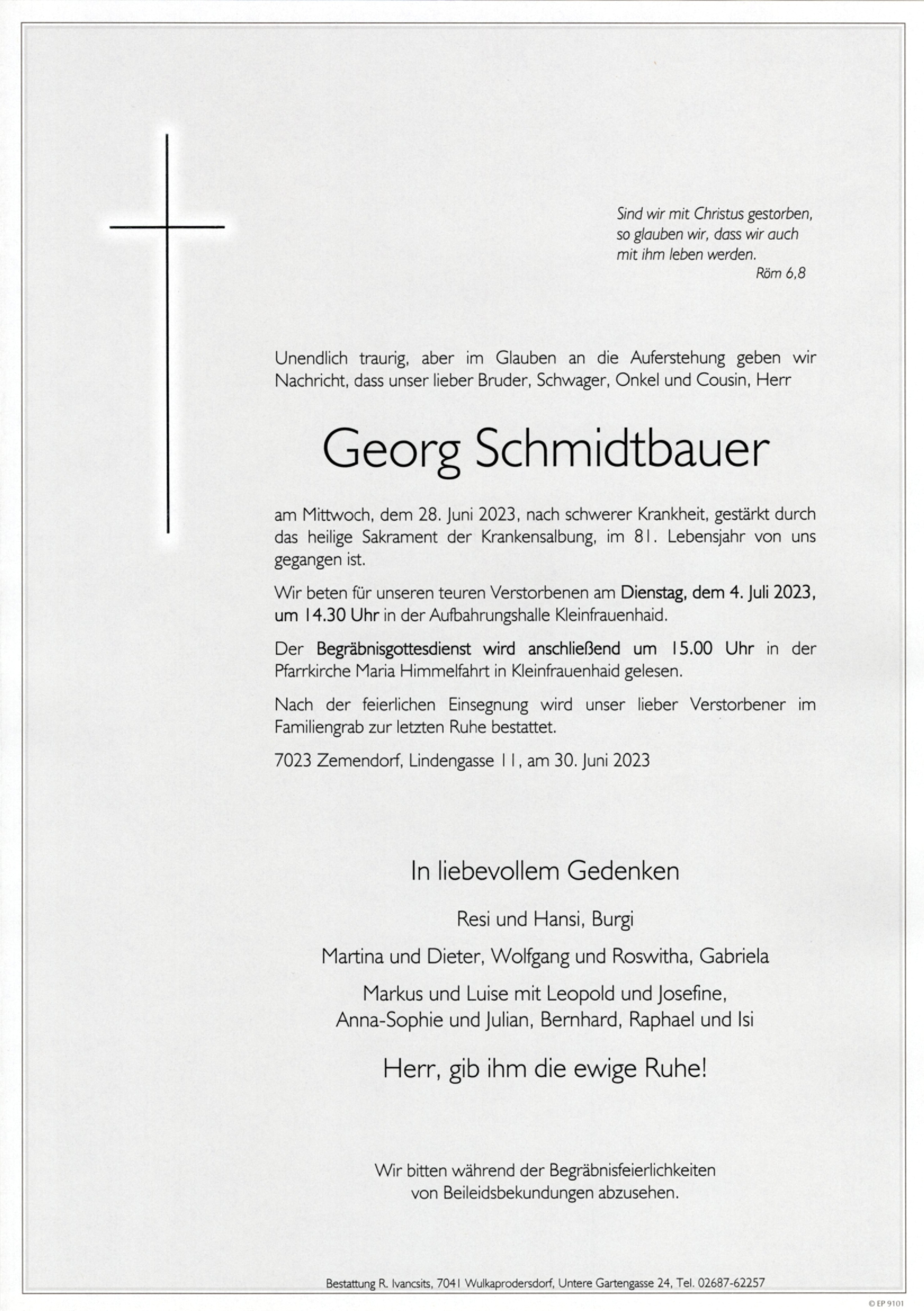 Traueranzeige von Georg Schmidtbauer