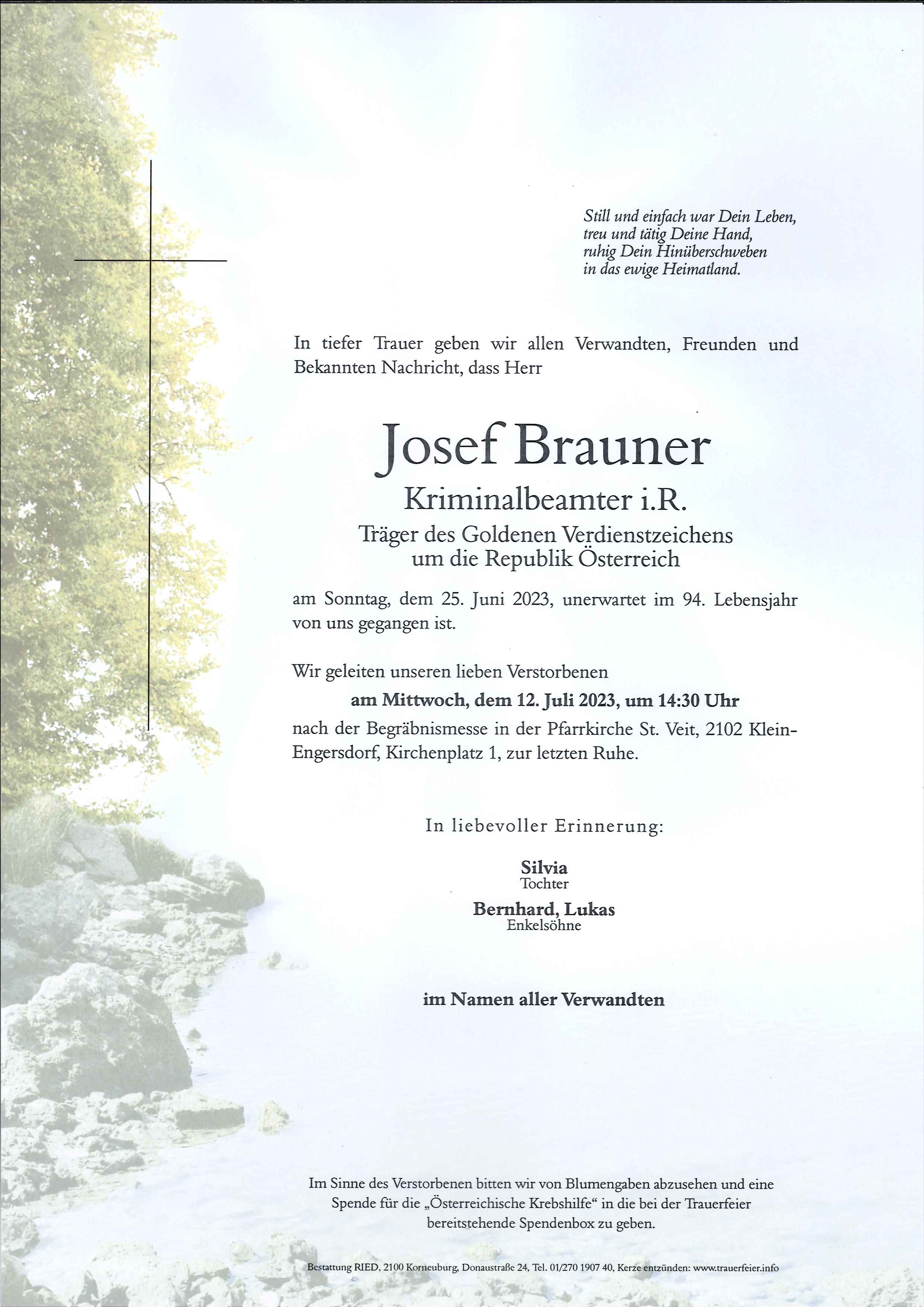 Traueranzeige von Josef Brauner —