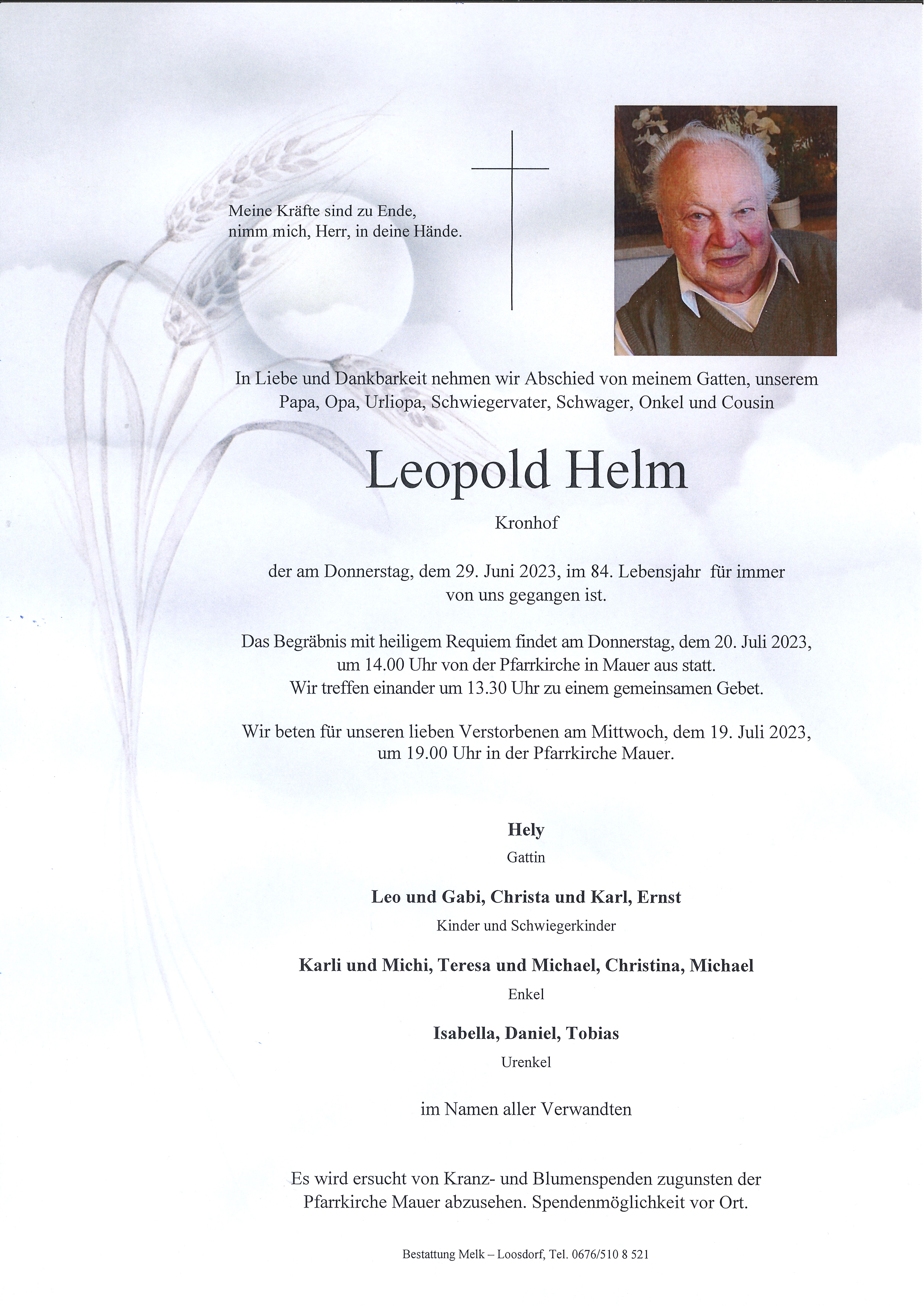 Traueranzeige von Leopold Helm