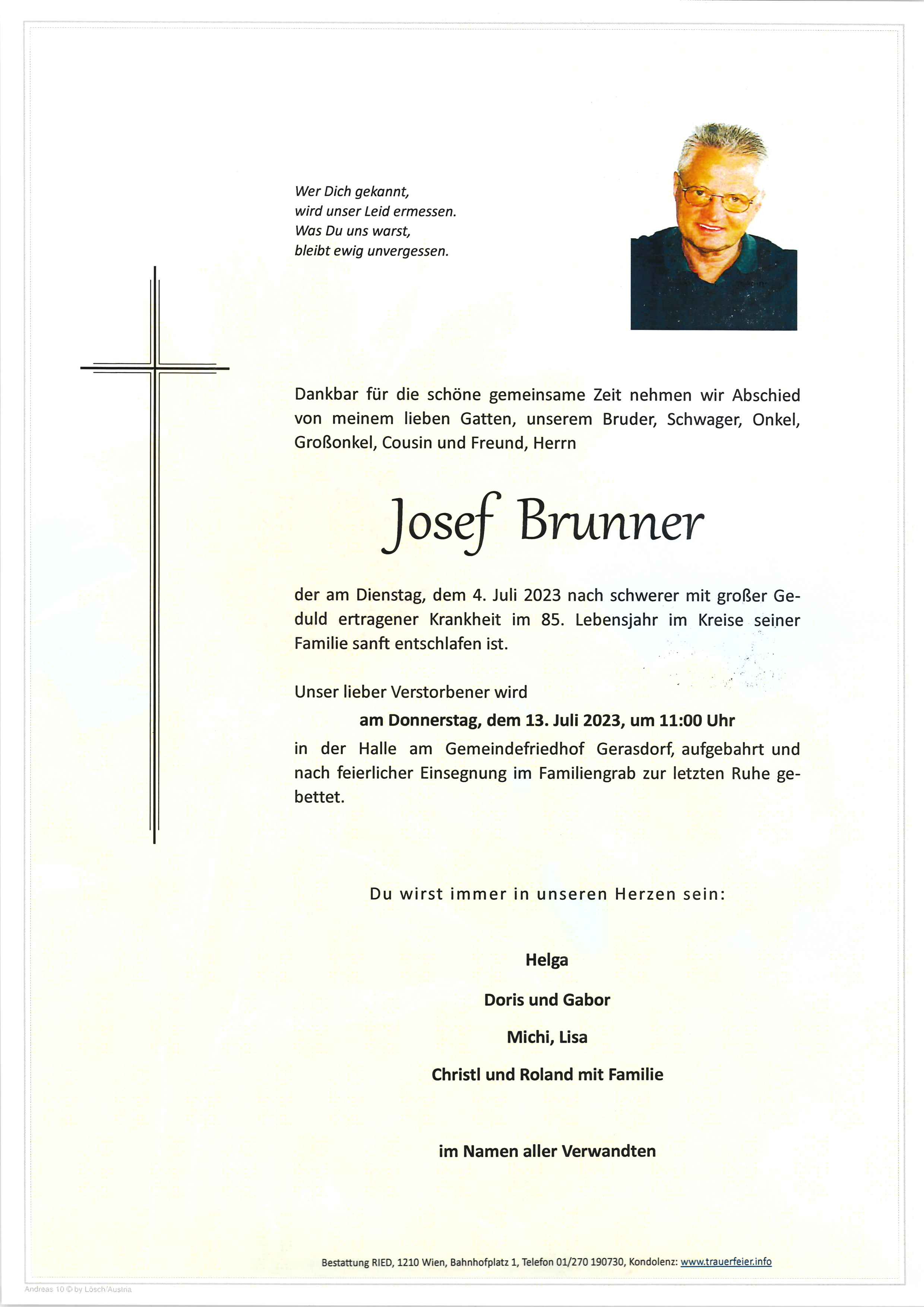 Traueranzeige von Josef Brunner