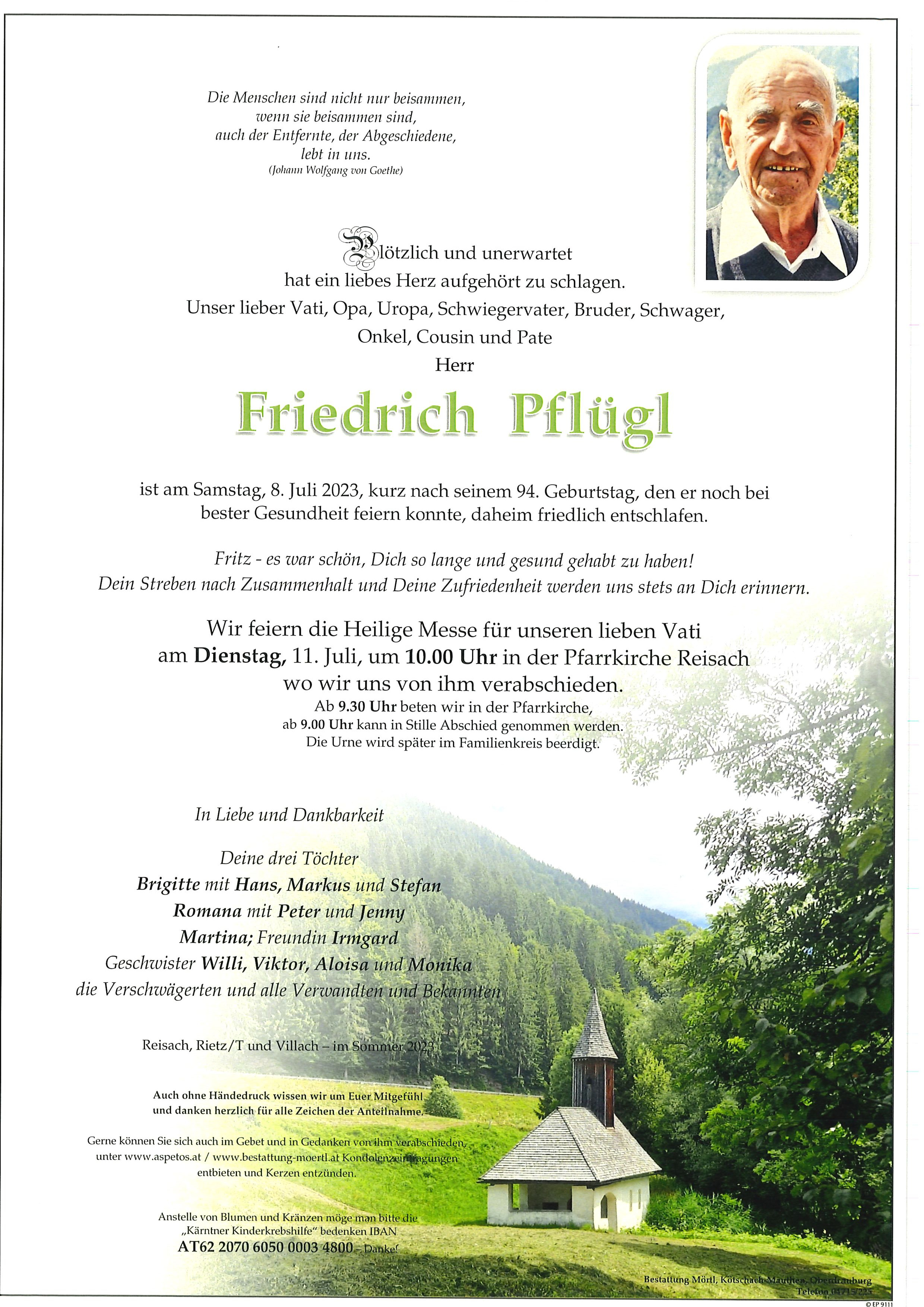 Traueranzeige von Friedrich Pflügl