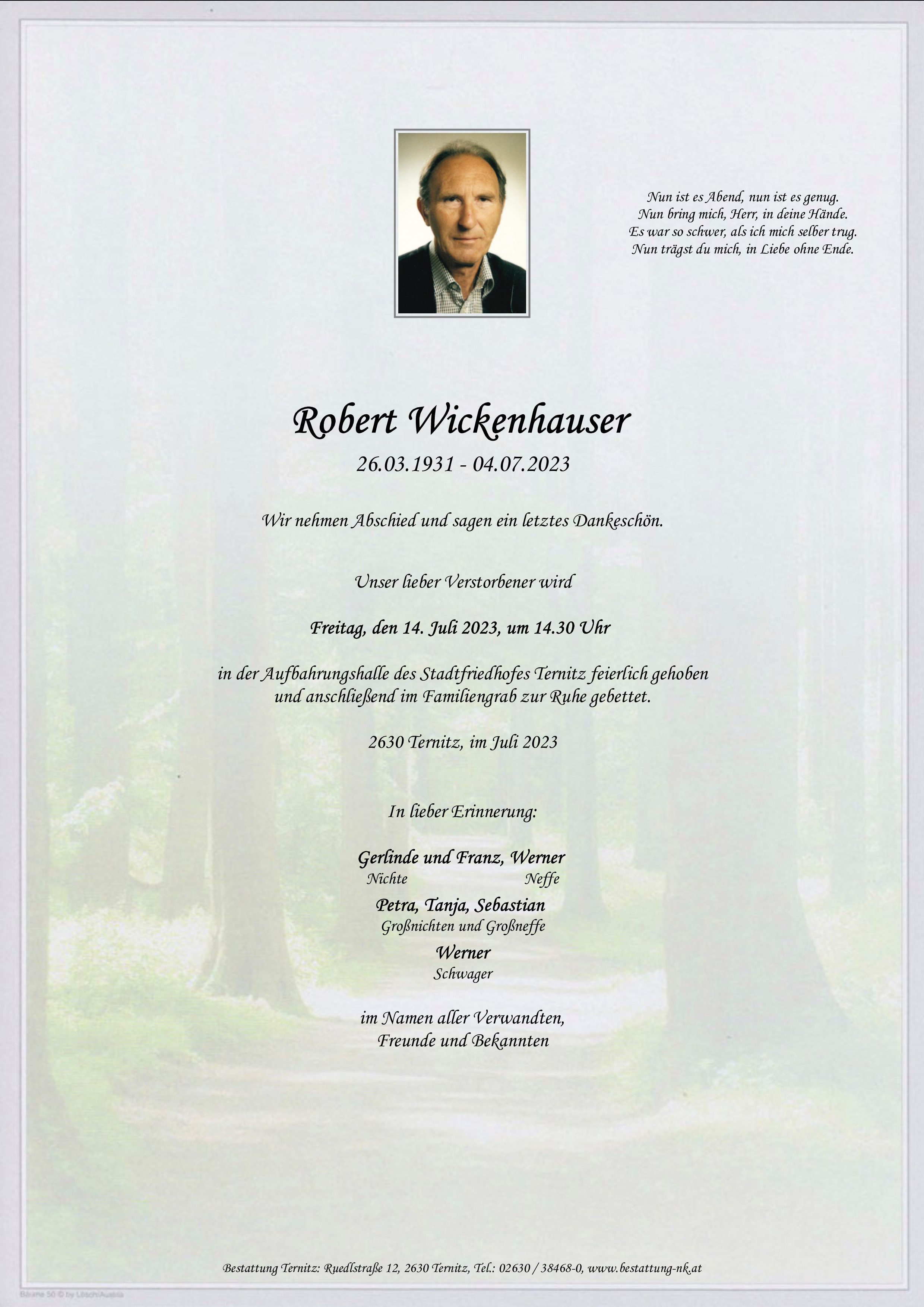 Traueranzeige von Robert Wickenhauser