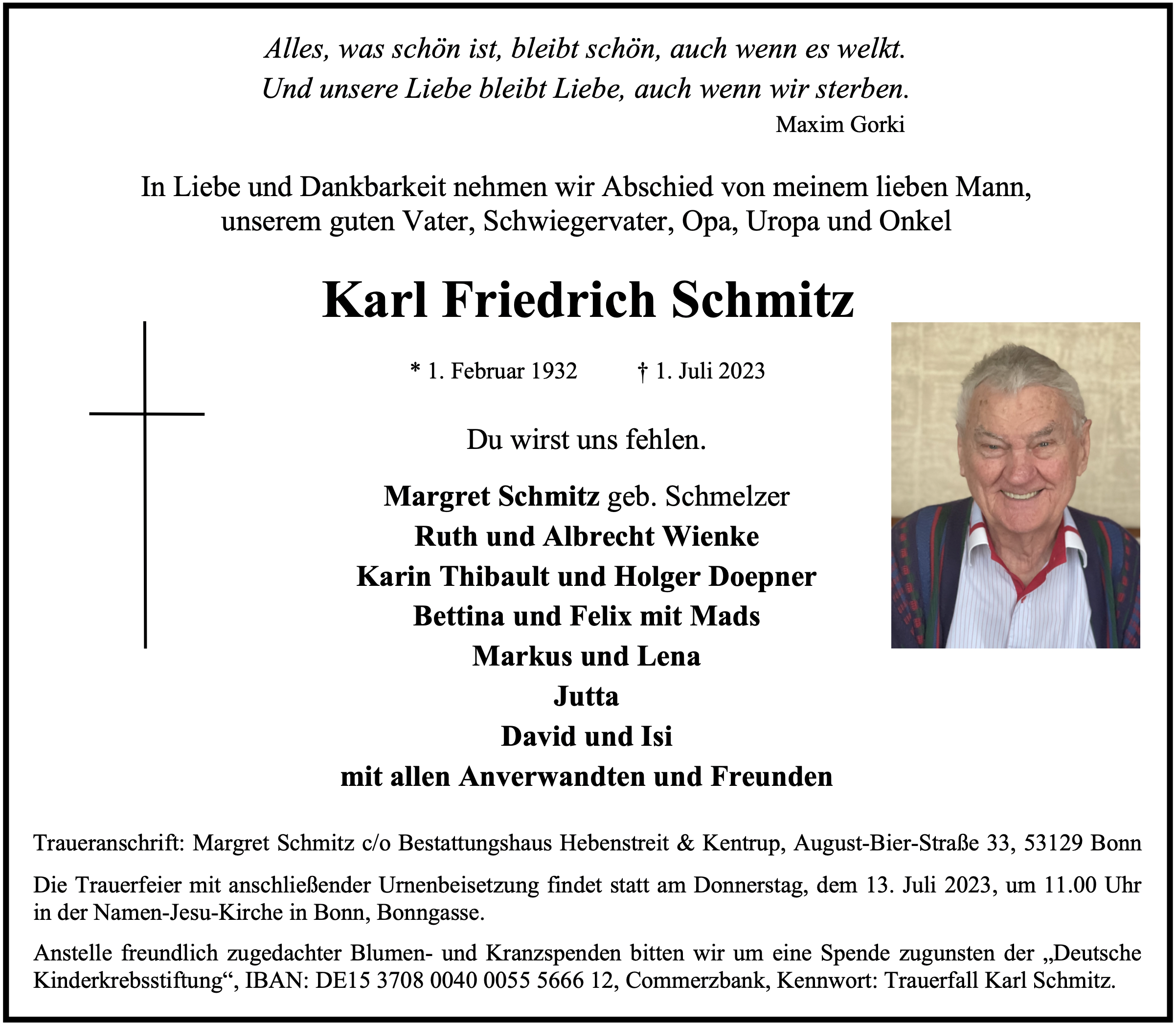 Traueranzeige von Karl Schmitz