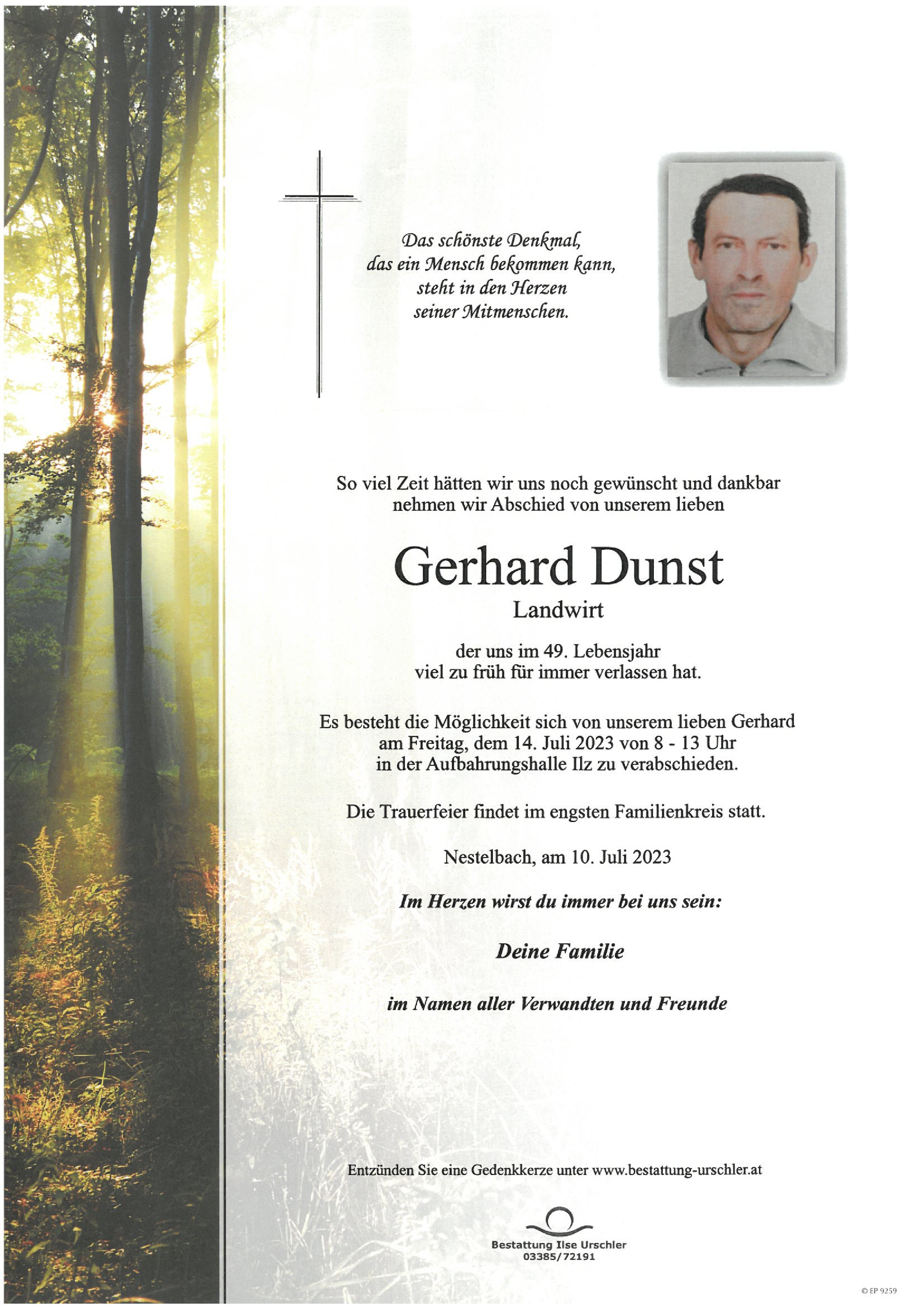 Traueranzeige von Gerhard Dunst