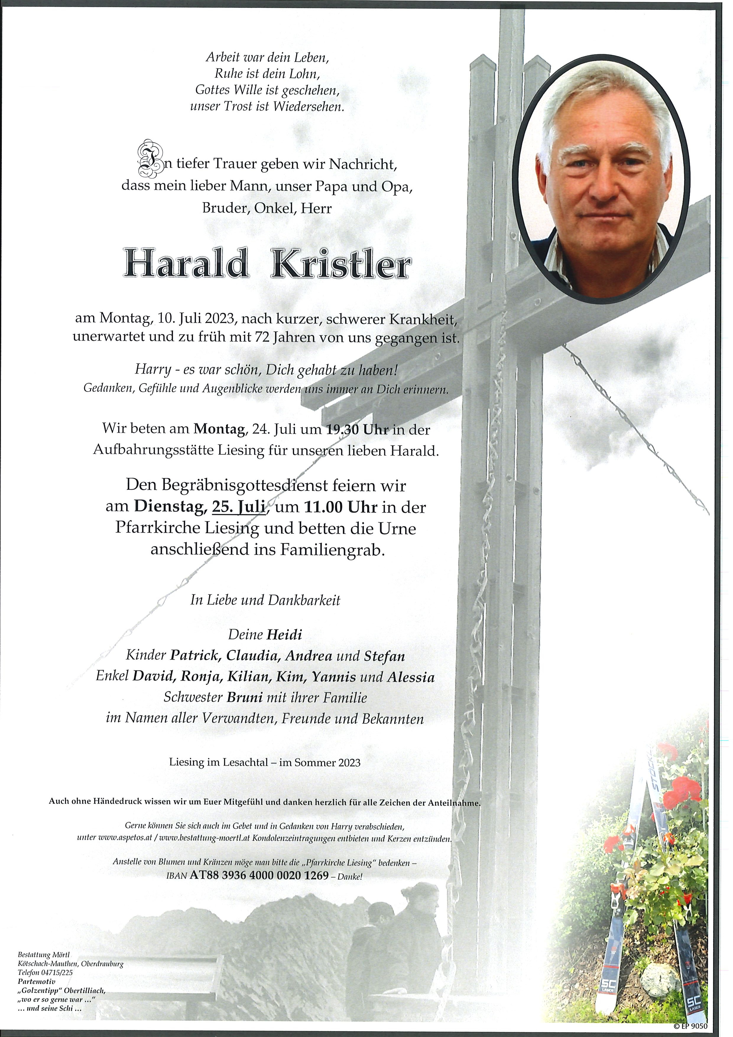 Traueranzeige von Harald Kristler