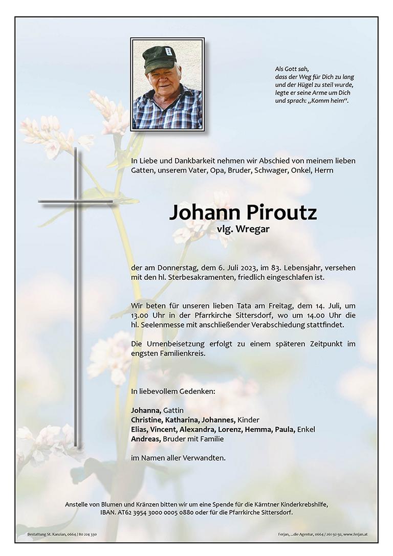 Traueranzeige von Johann Piroutz