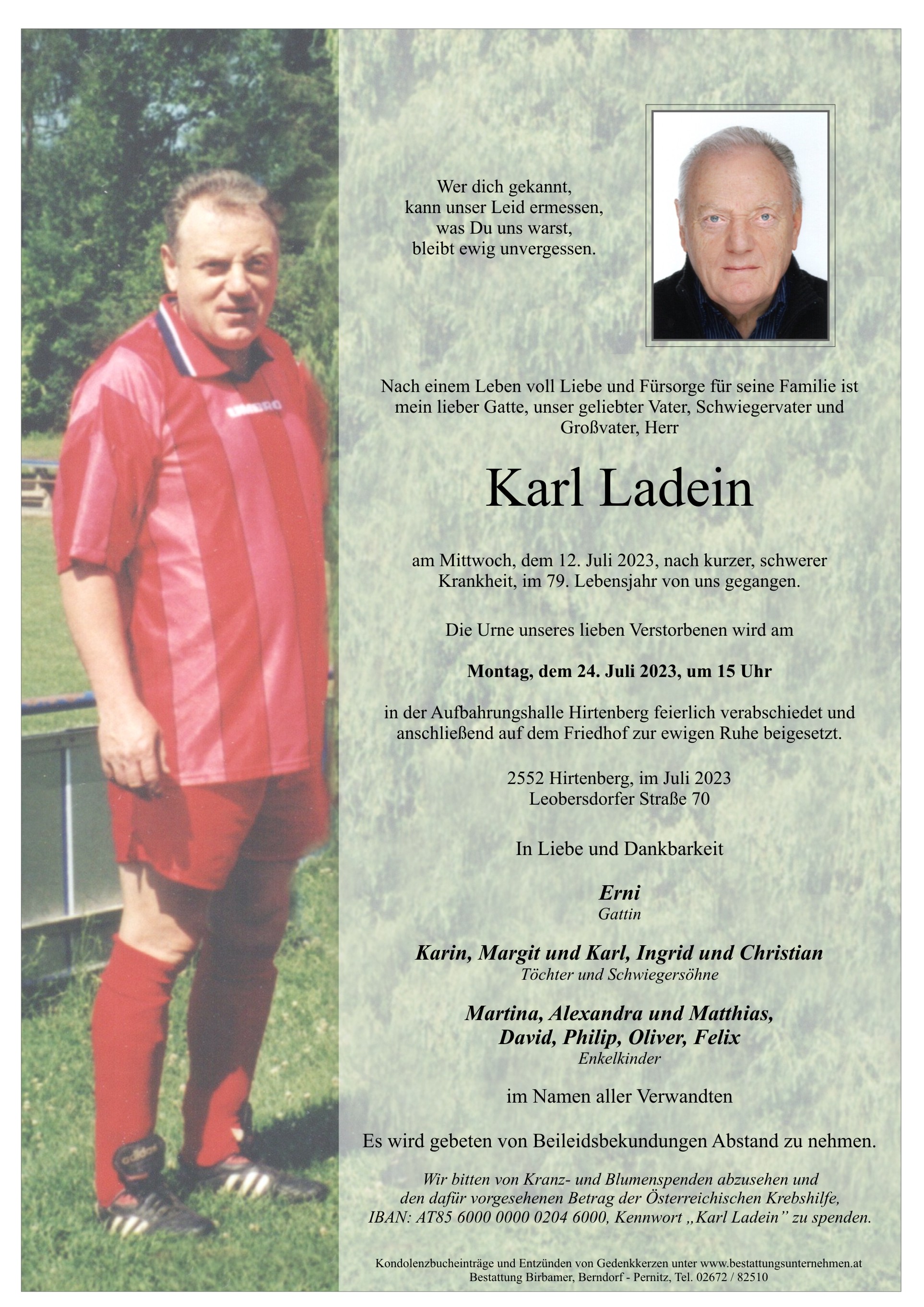 Traueranzeige von Karl Ladein