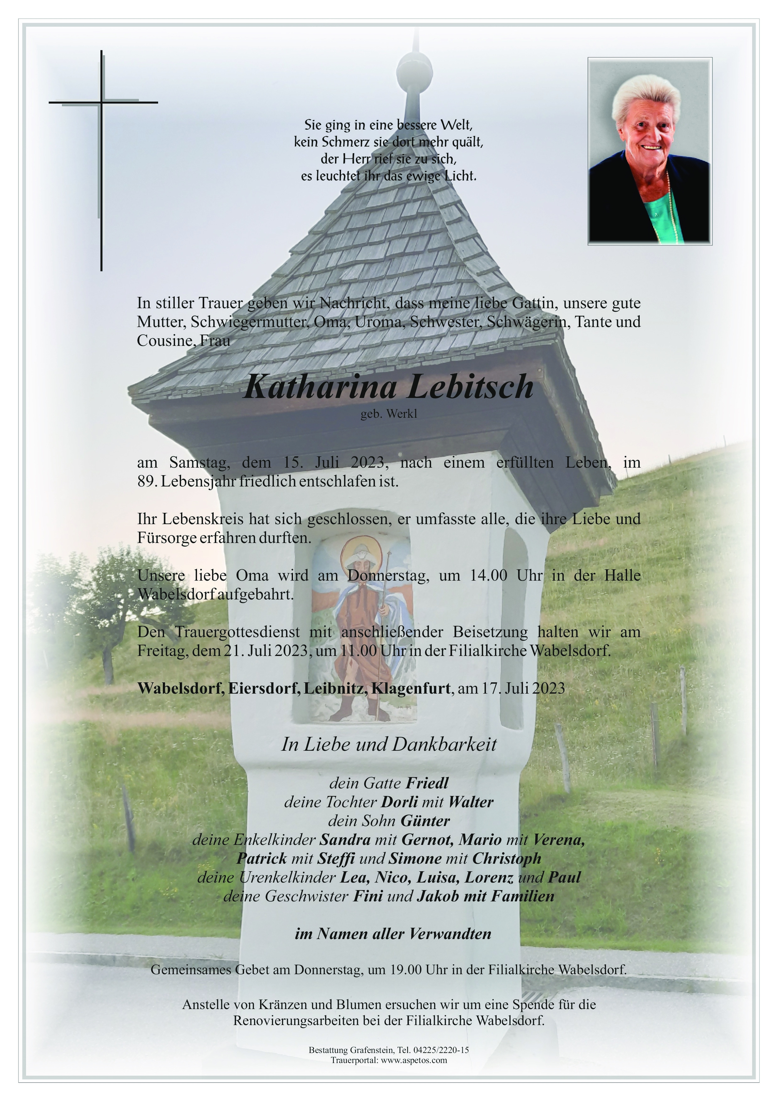 Traueranzeige von Frau Katharina Lebitsch