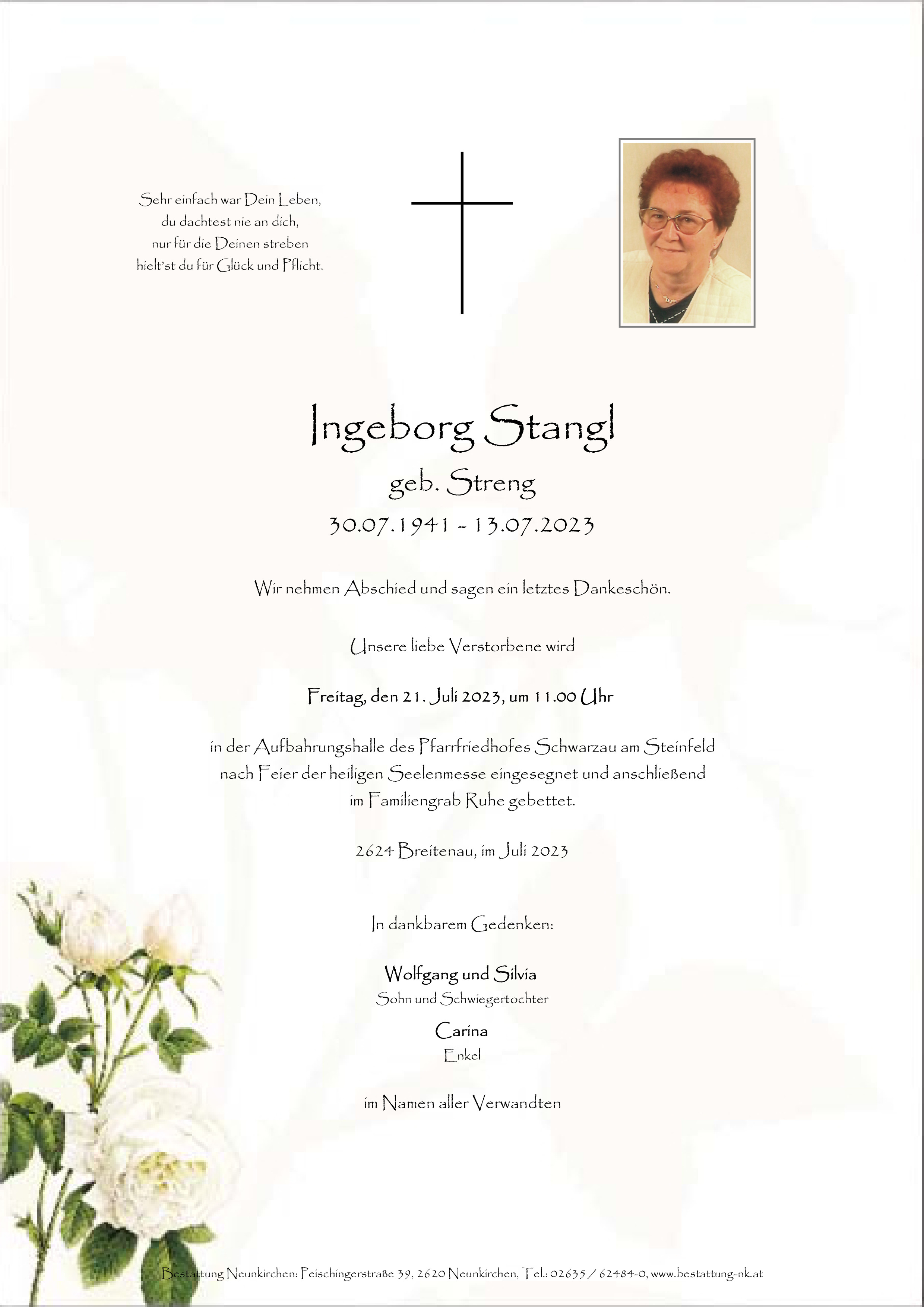 Traueranzeige von Ingeborg Stangl