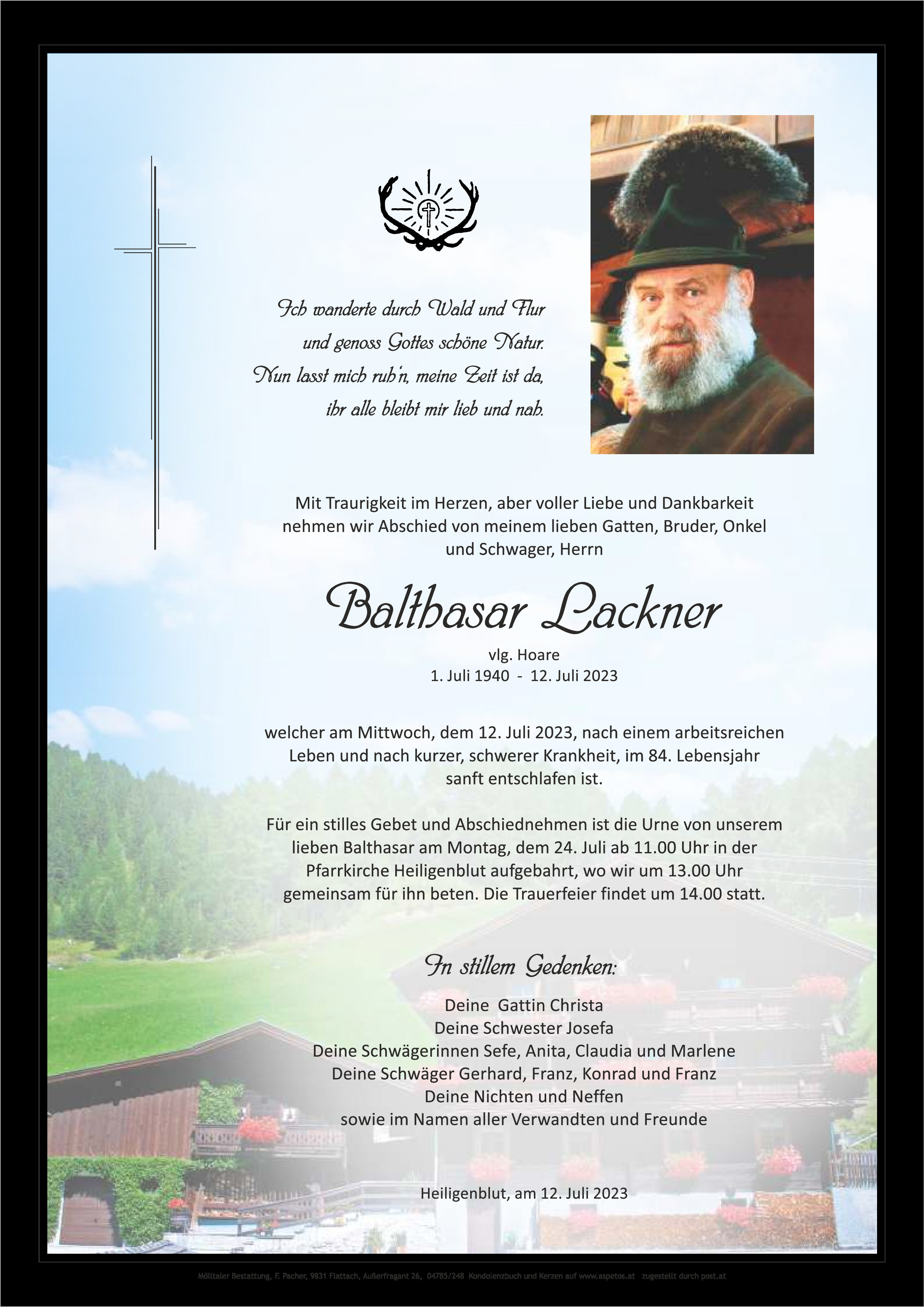 Traueranzeige von Balthasar Lackner