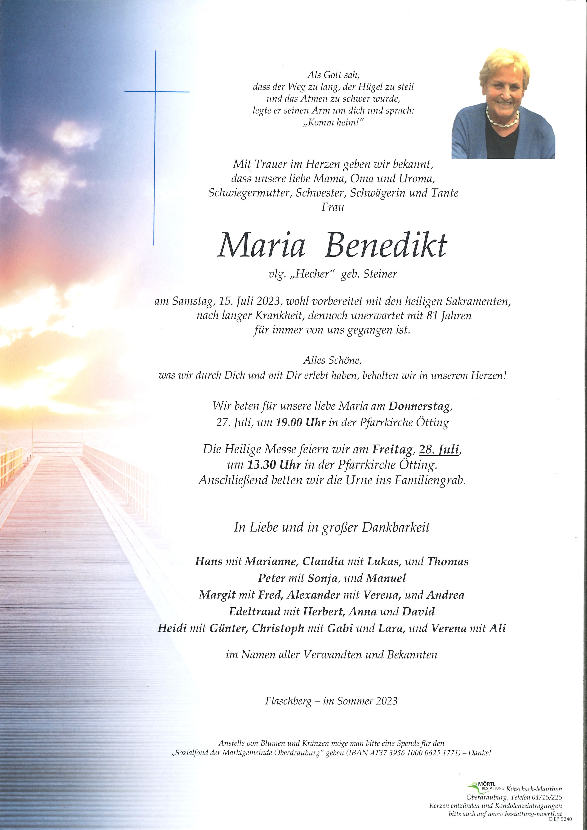 Traueranzeige von Maria Benedikt