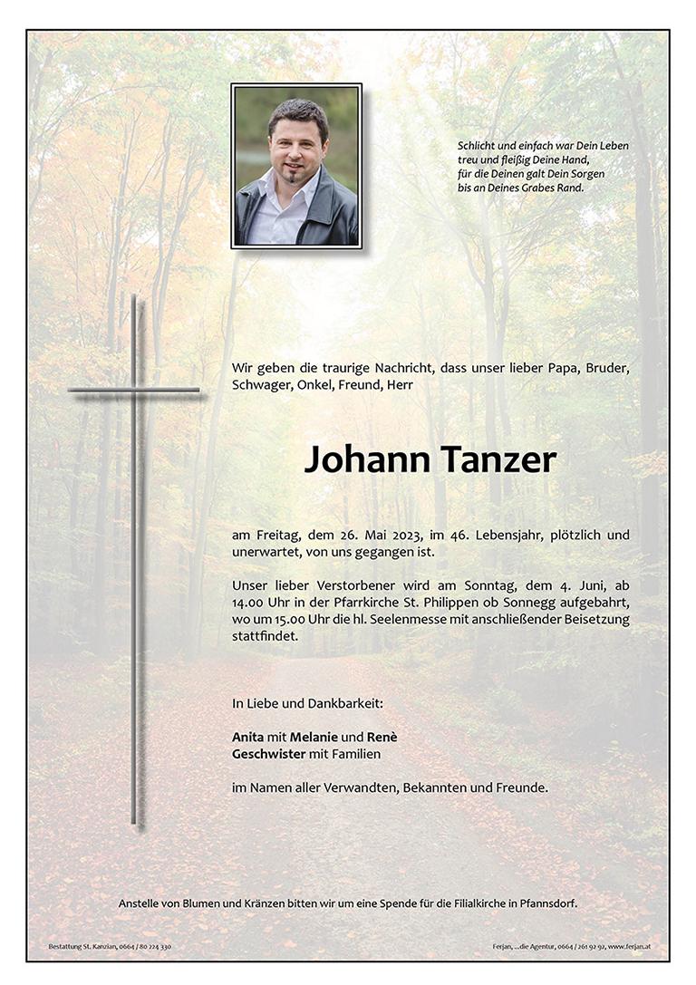 Traueranzeige von Johann Tanzer