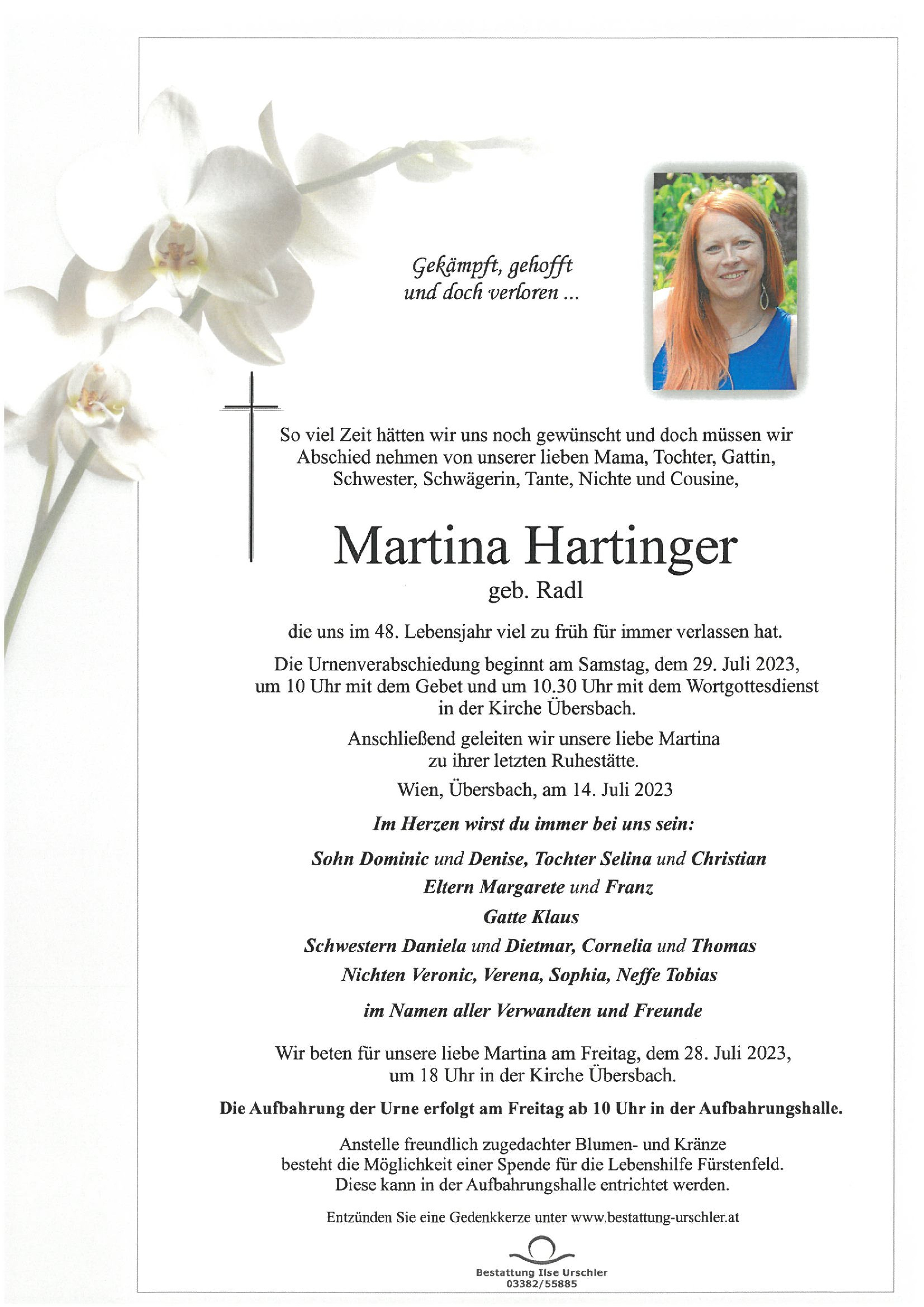 Traueranzeige von Martina Hartinger