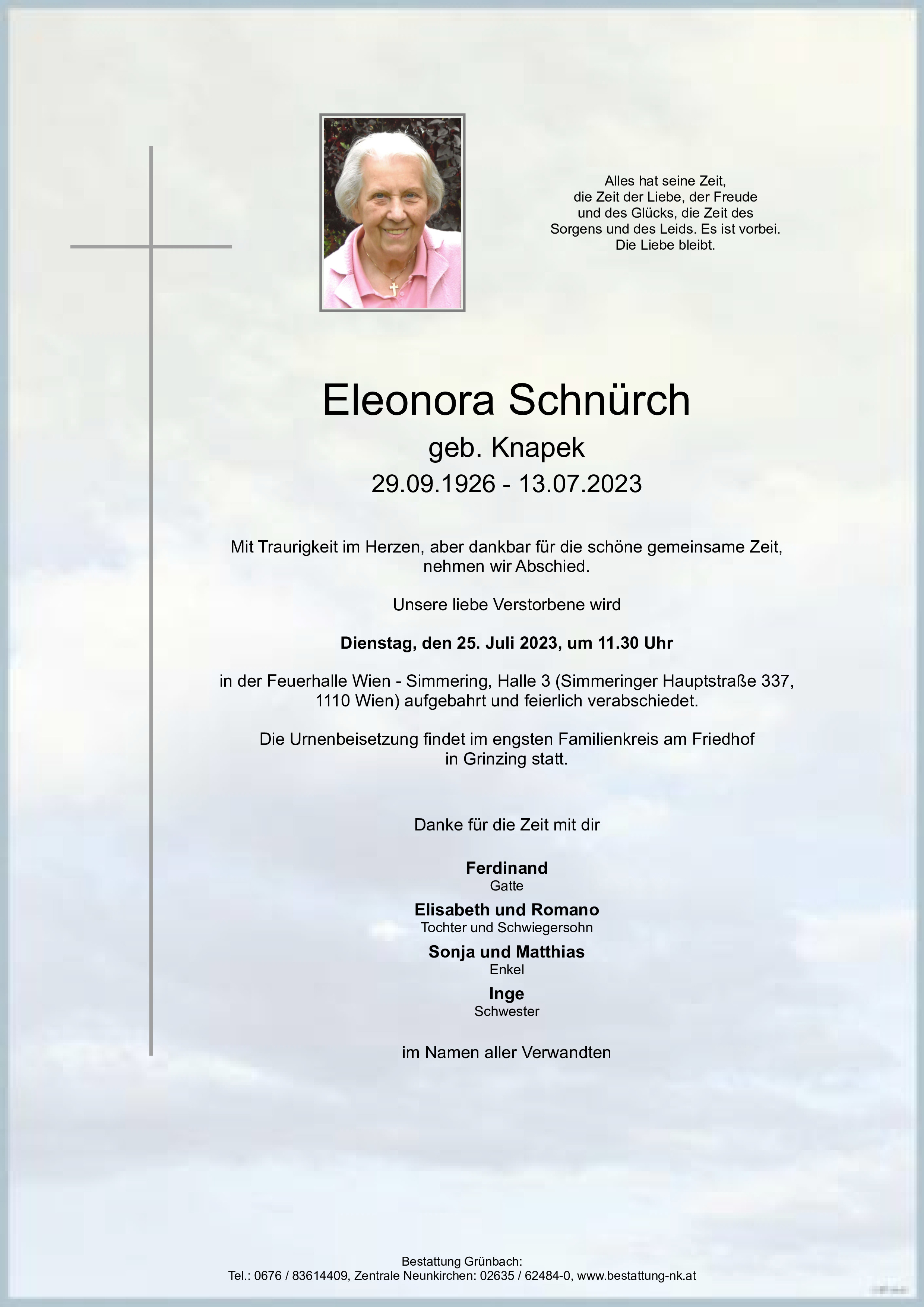 Traueranzeige von Eleonora Schnürch