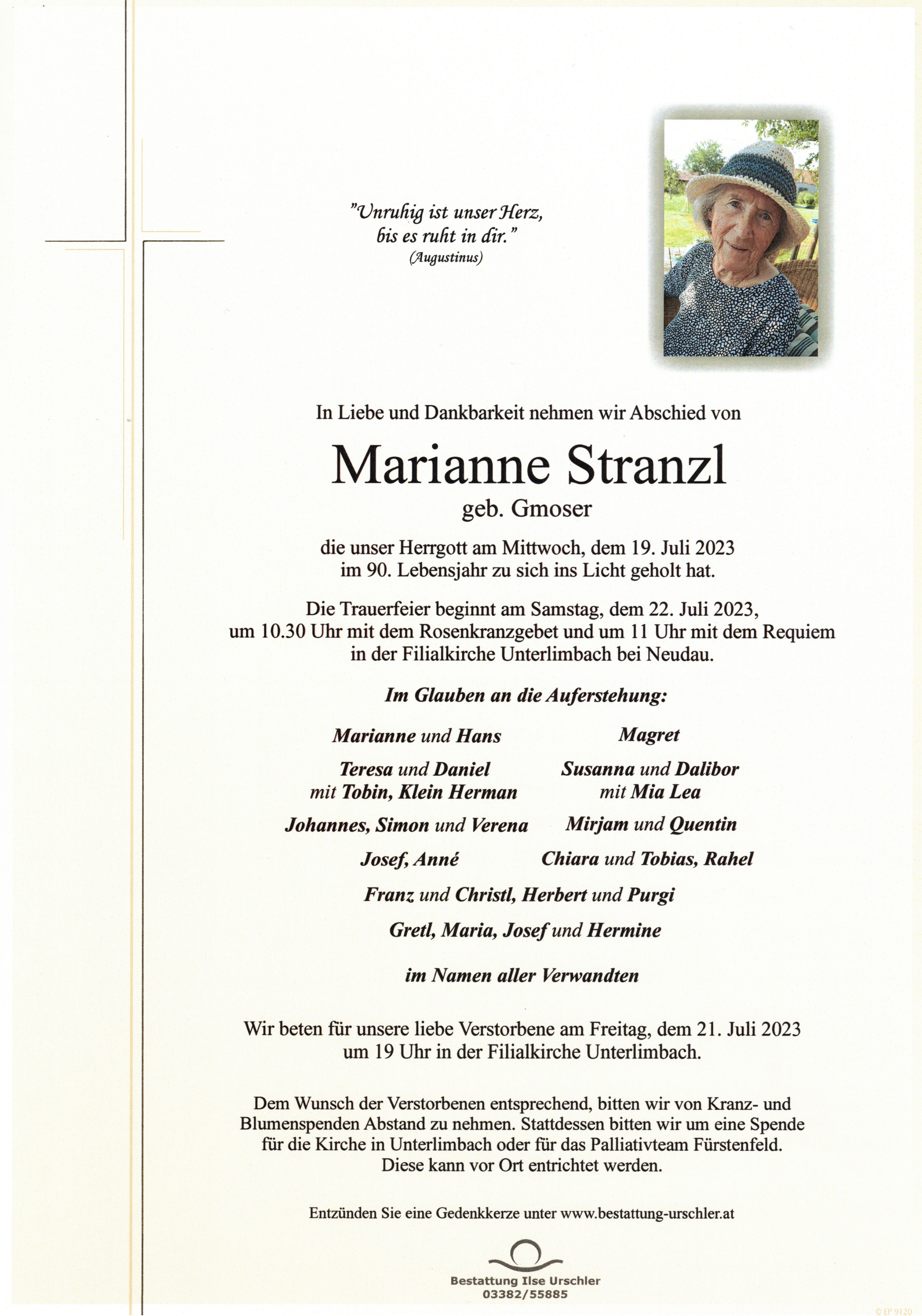 Traueranzeige von Marianne Stranzl