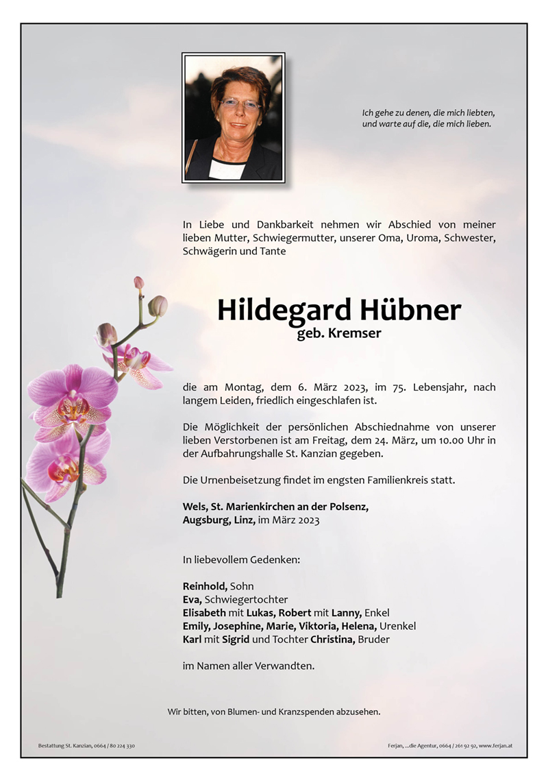 Traueranzeige von Hildegard Hübner