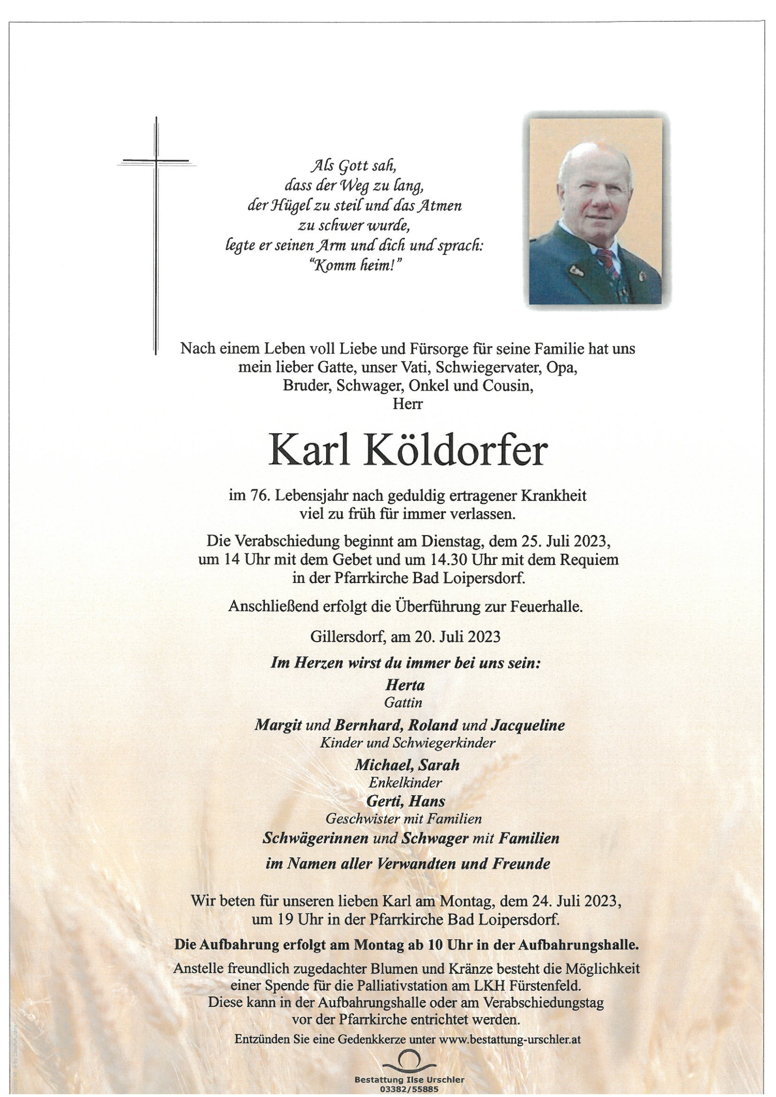 Traueranzeige von Karl Köldorfer