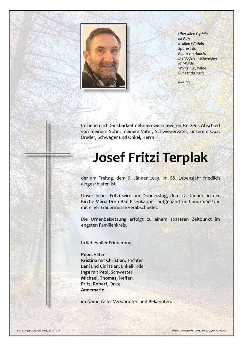 Traueranzeige von Josef Fritzi Terplak