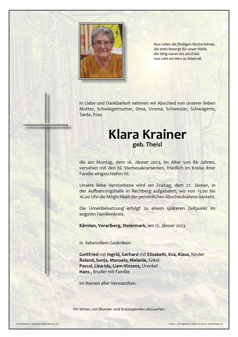 Traueranzeige von Klara Krainer