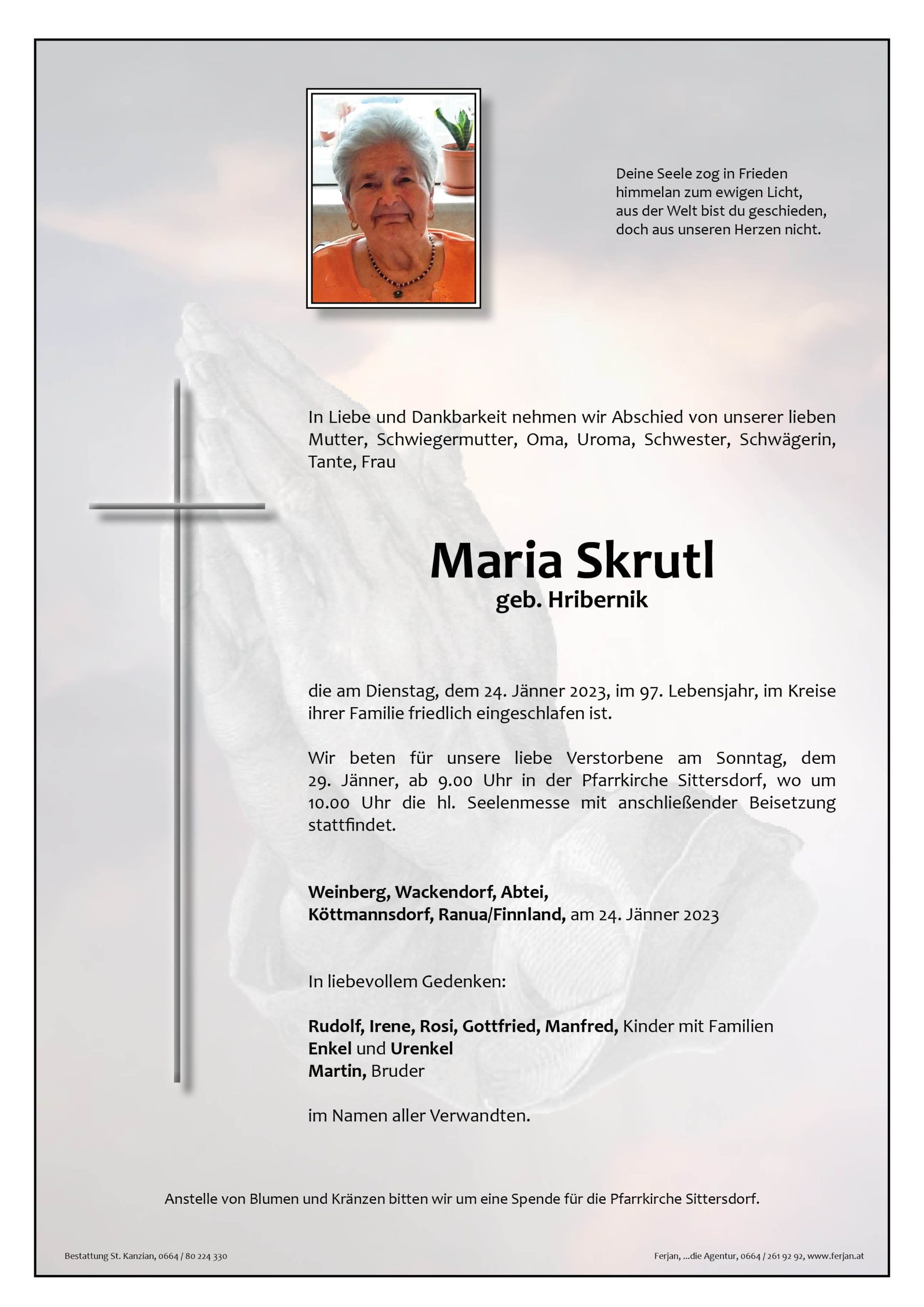 Traueranzeige von Maria Skrutl