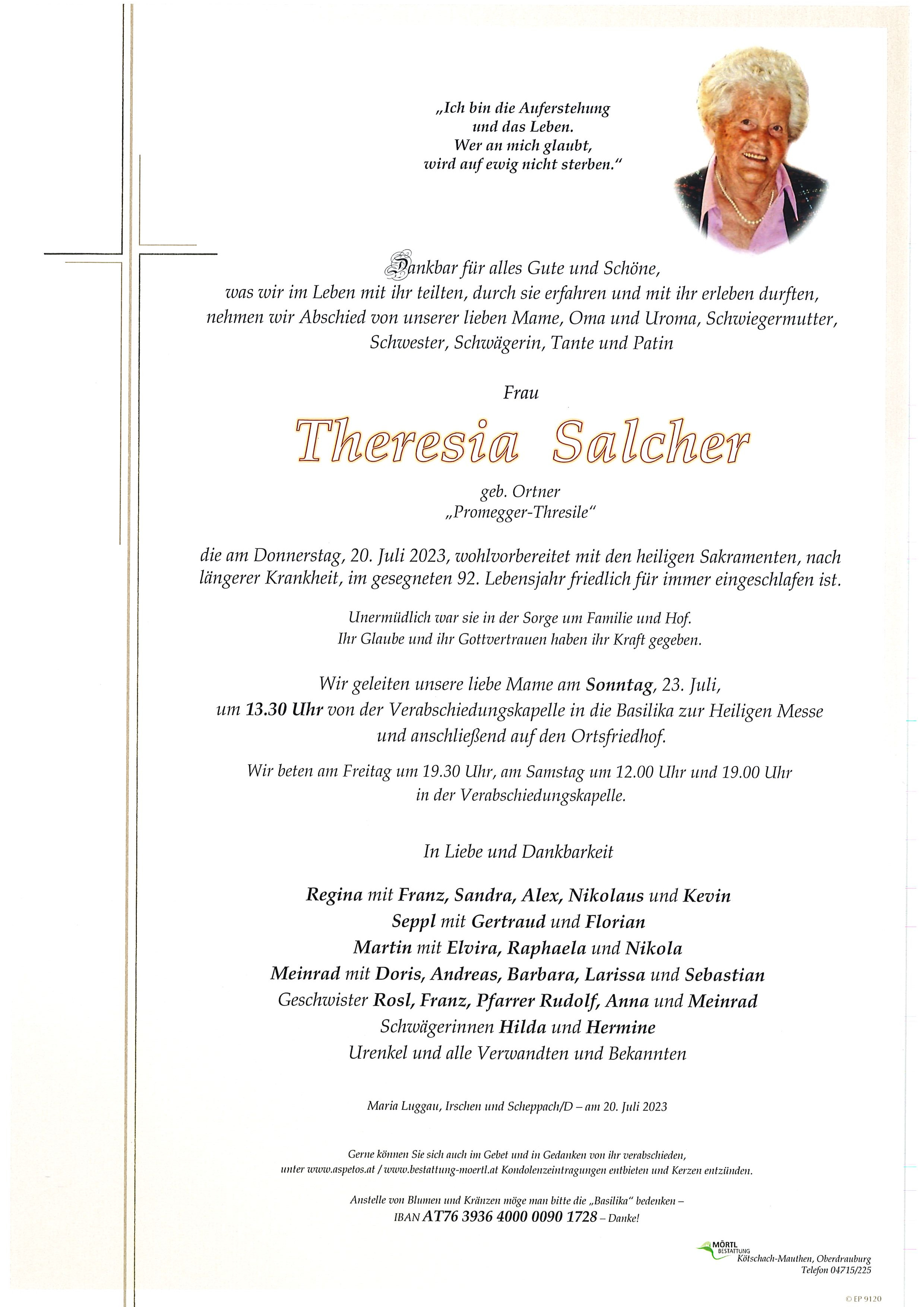 Traueranzeige von Theresia Salcher