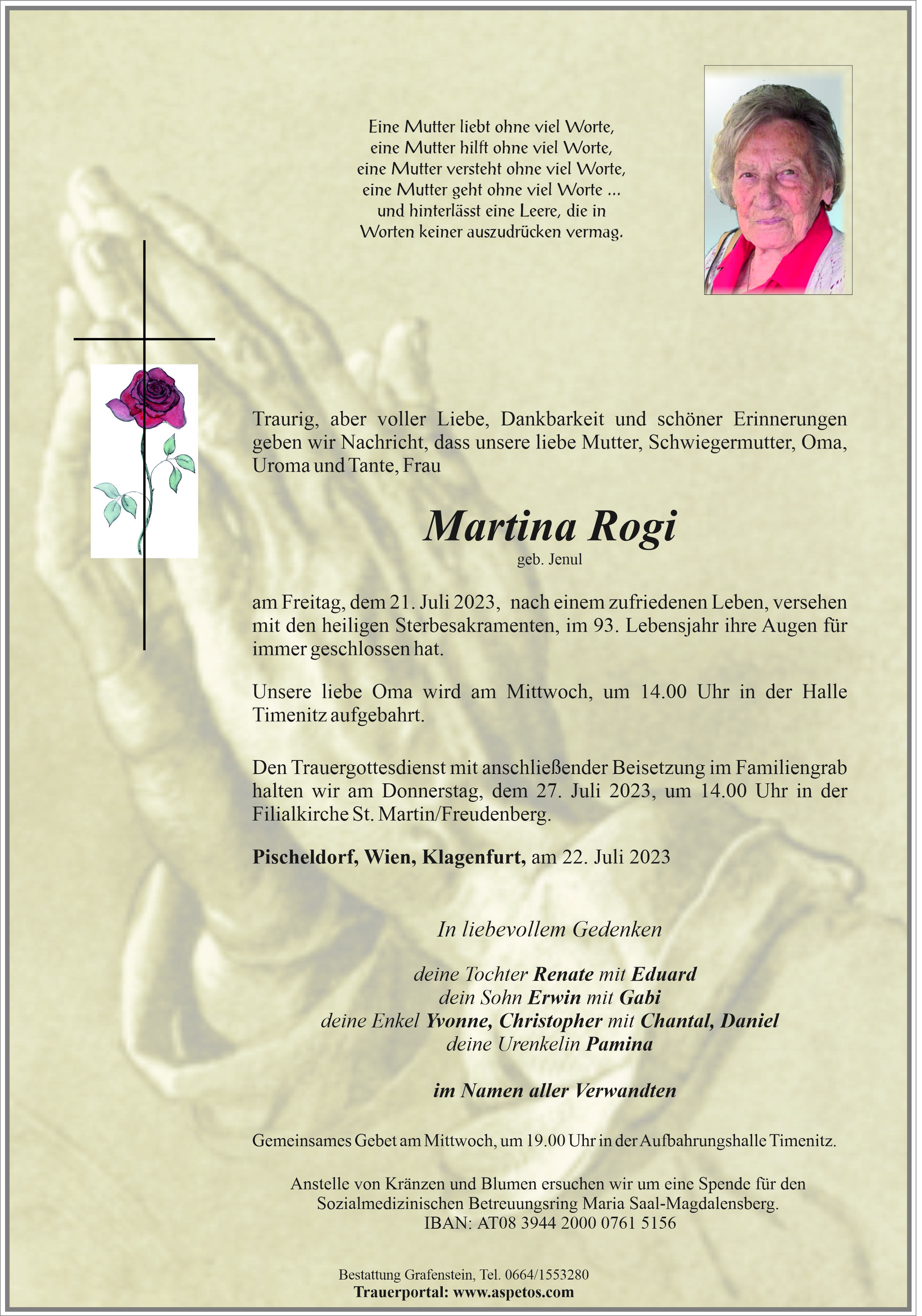Traueranzeige von Frau Martina Rogi