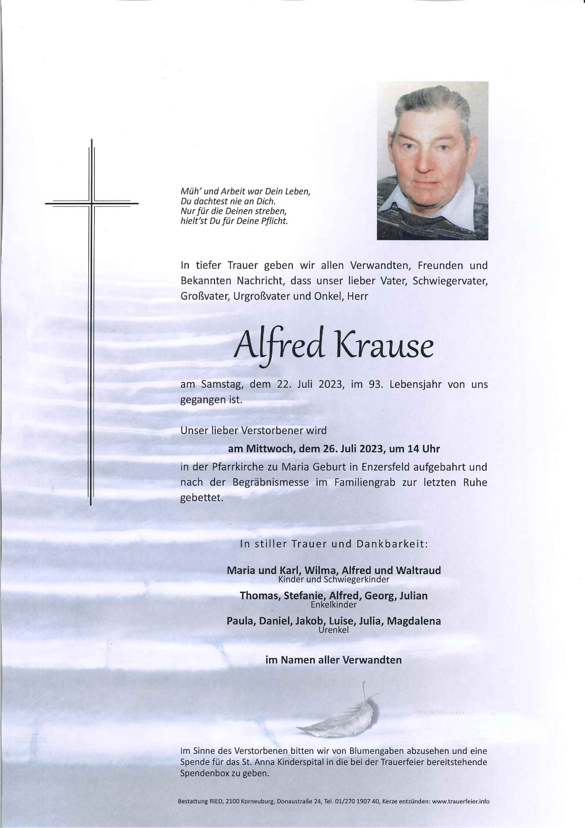 Traueranzeige von Alfred Krause