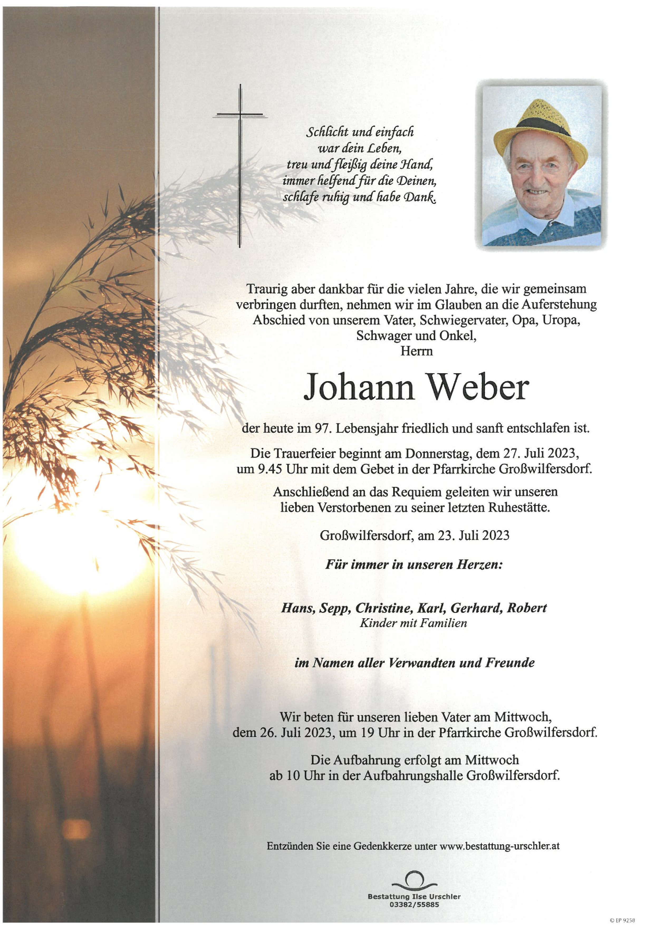 Traueranzeige von Johann Weber