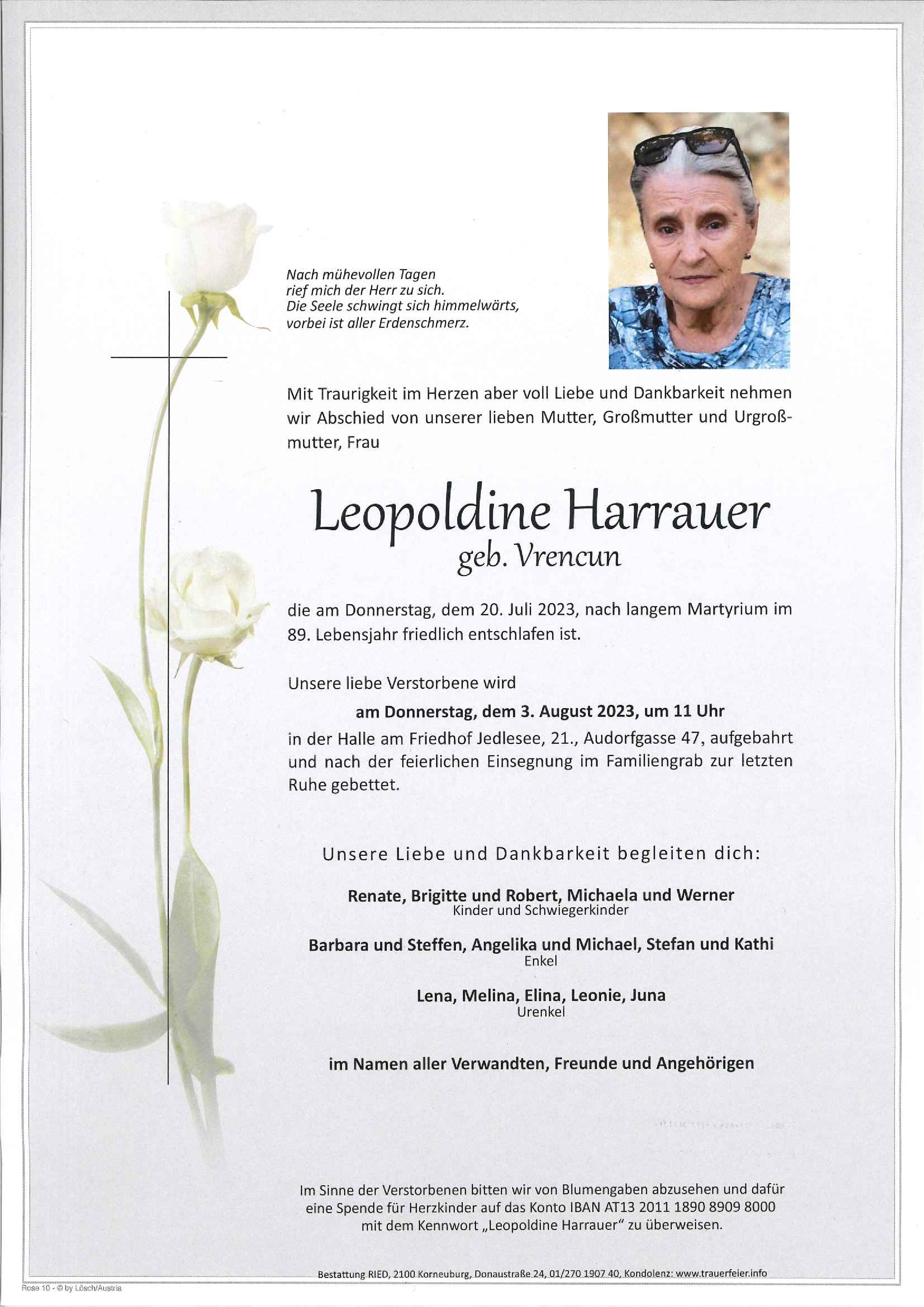 Traueranzeige von Leopoldine Harrauer