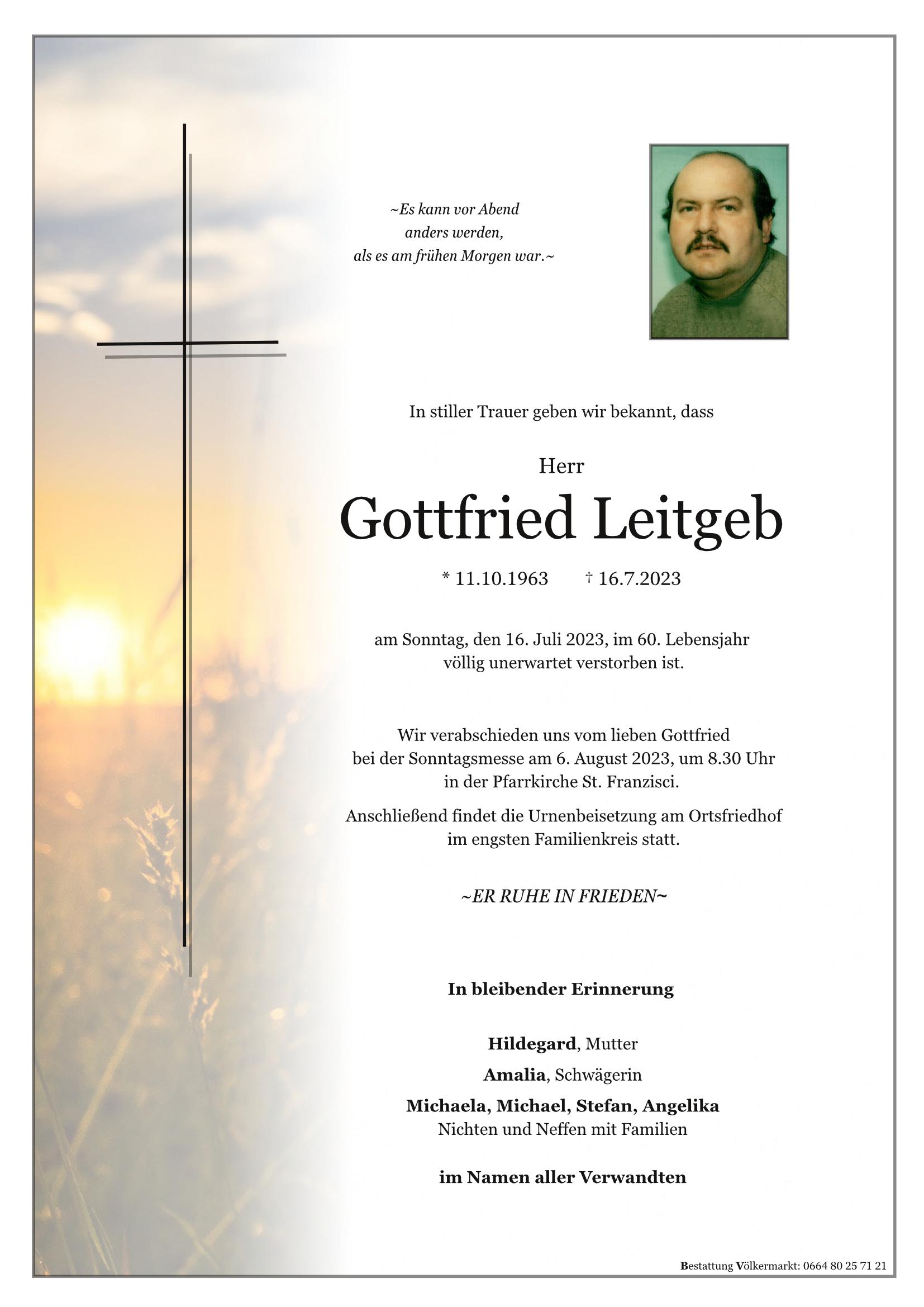 Traueranzeige von Gottfried Leitgeb
