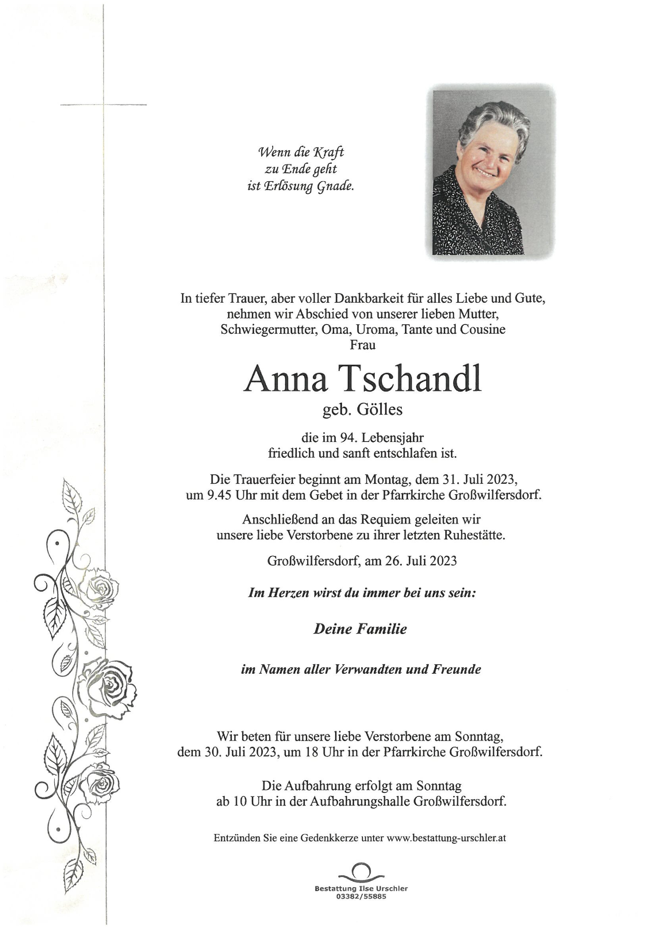 Traueranzeige von Anna Tschandl