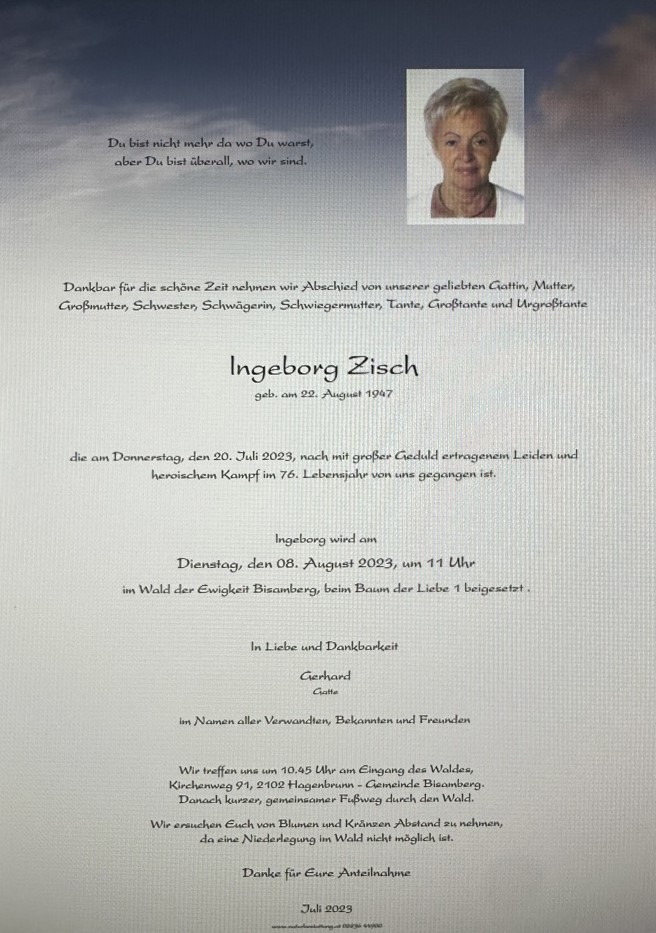 Traueranzeige von Ingeborg Zisch