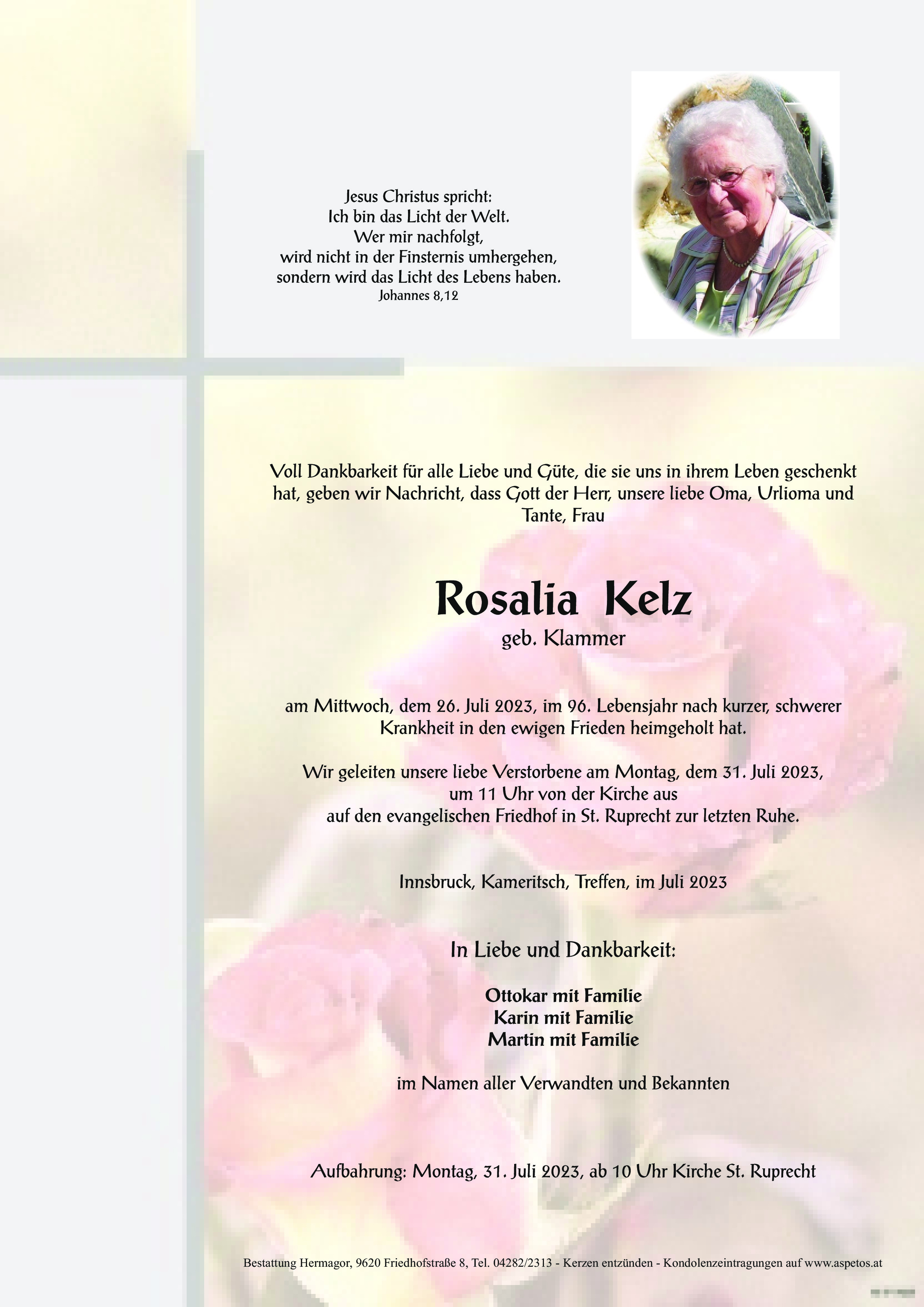 Traueranzeige von Rosalia Kelz
