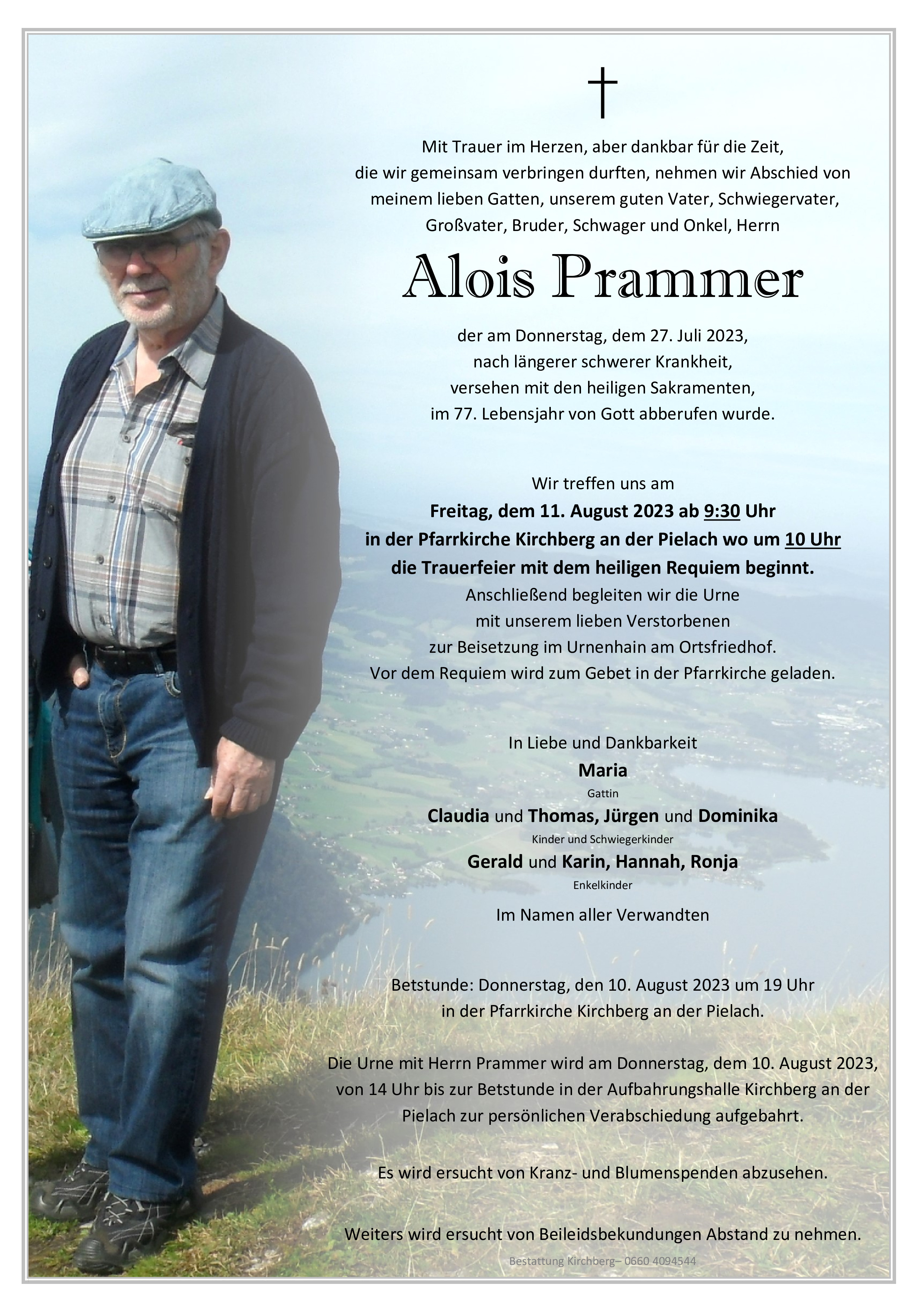 Traueranzeige von Alois Prammer