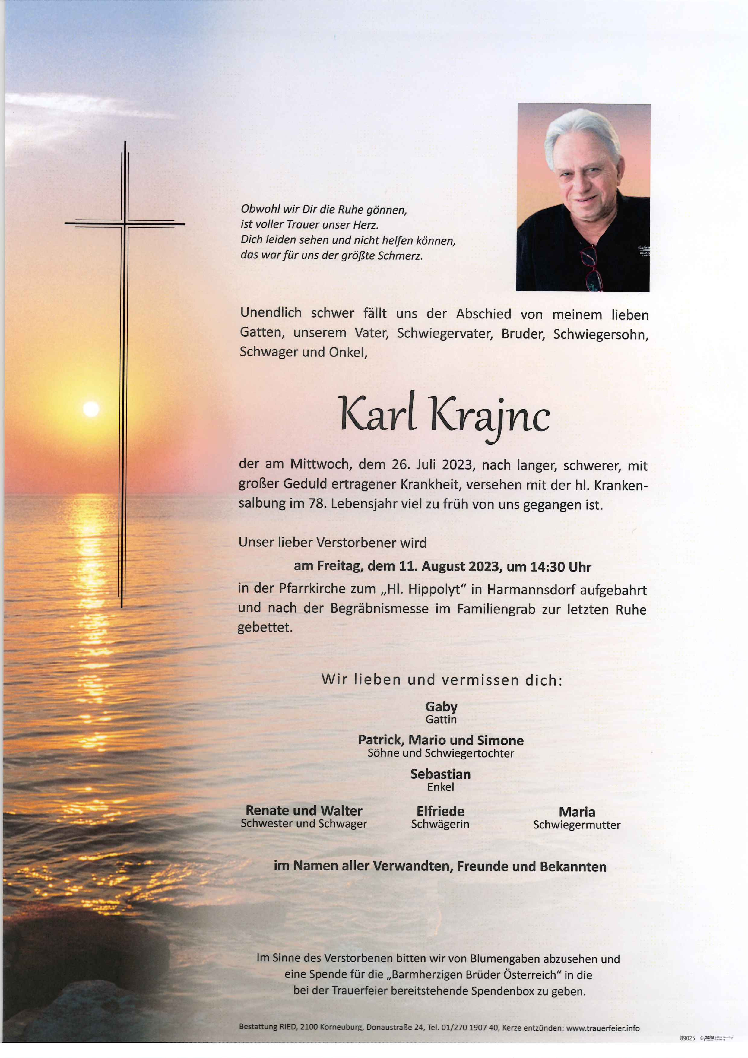 Traueranzeige von Karl Krajnc