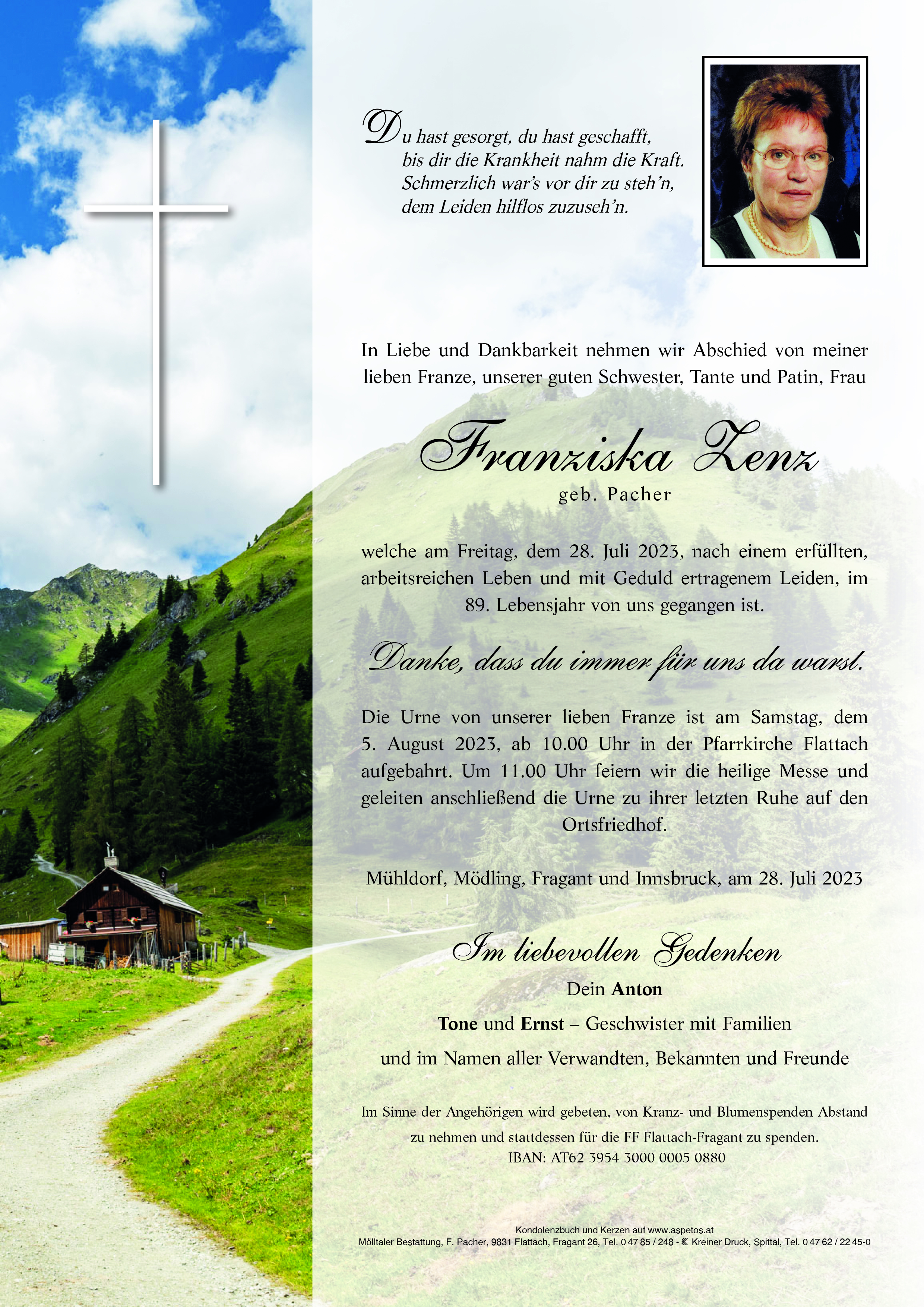 Traueranzeige von Franziska Zenz